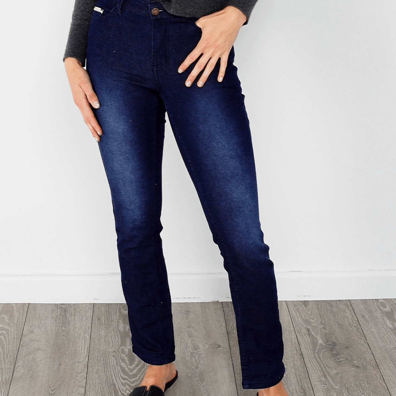 TEMU Women’s Size Uk 8 Straight Leg Jeans Stretch Denim Tummy Control Lifting Dark Blue Faded Jeggings Casual Spring Summer Fashion Everyday Wear