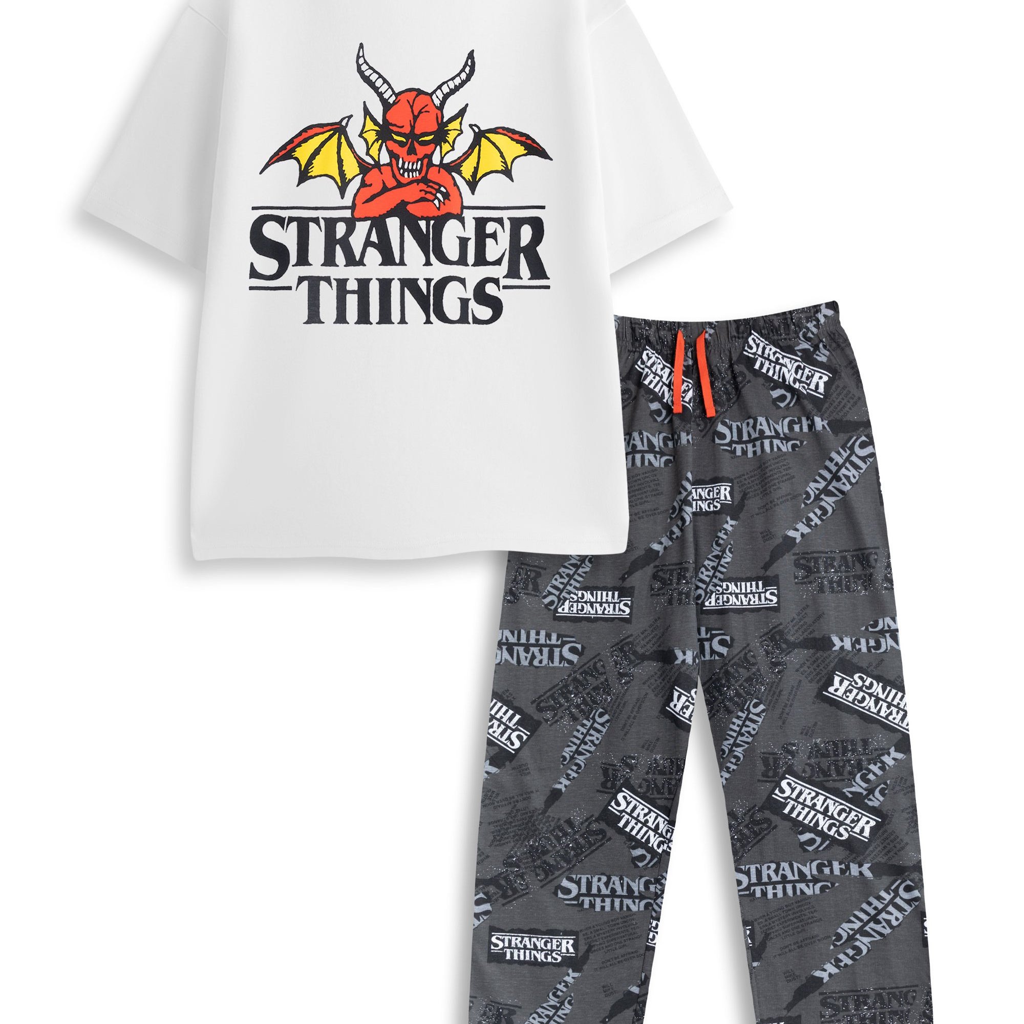TEMU Things Mens White Logo Short Sleeve Long Leg Pyjama Set | Retro Nightwear For Sleeping & Lounging | Featuring Iconic Tv Show Design | Things