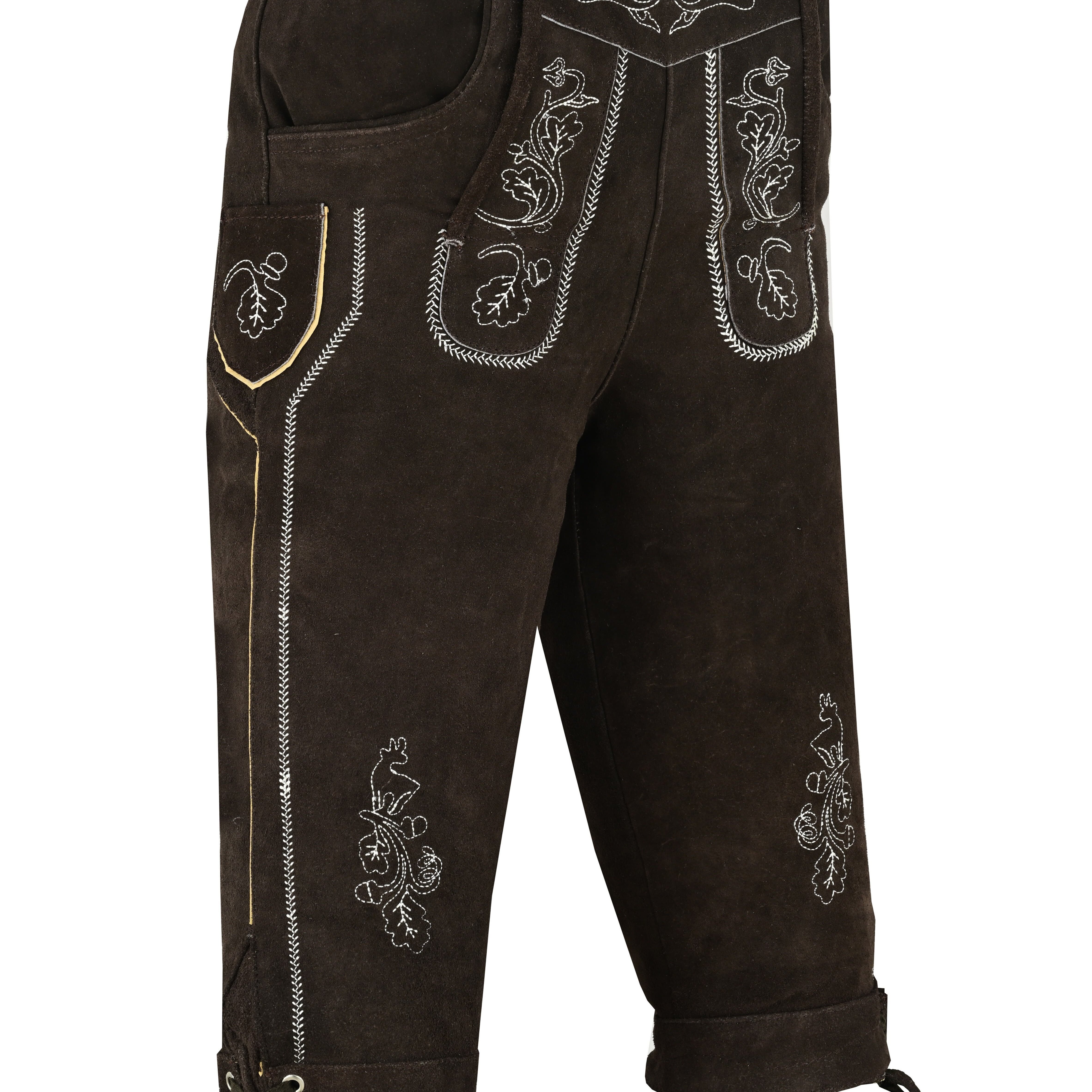 Leather Including Suspenders For Men, Dark Brown, Made Of Leather, Traditional Costume Knee-bundled Pants, Sizes 44-46-48-50-52-54-56-58-60