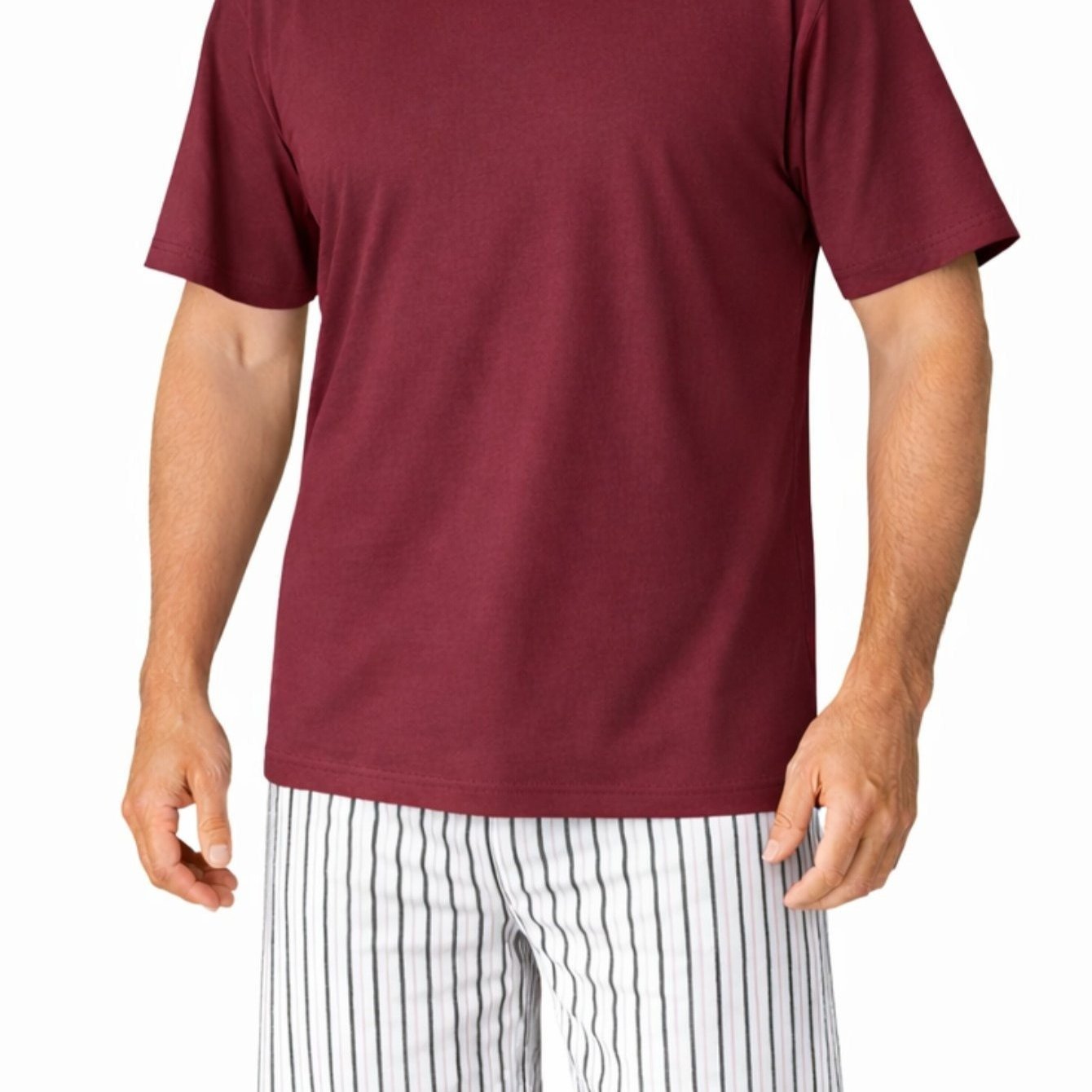 Image of Men's 100% Cotton Pajama Set, Summer V-neck Spring Nightwear, Shorty Sleep Shirt