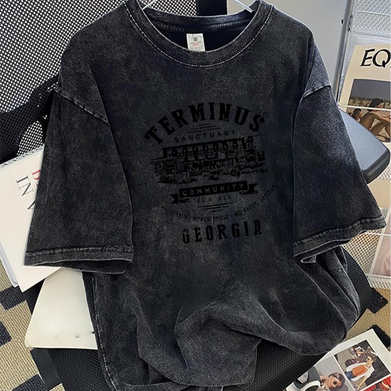 TEMU Camiseta de hombre de de 236 g (8.11 oz), 100% algodón , corte holgado con estampado vintage