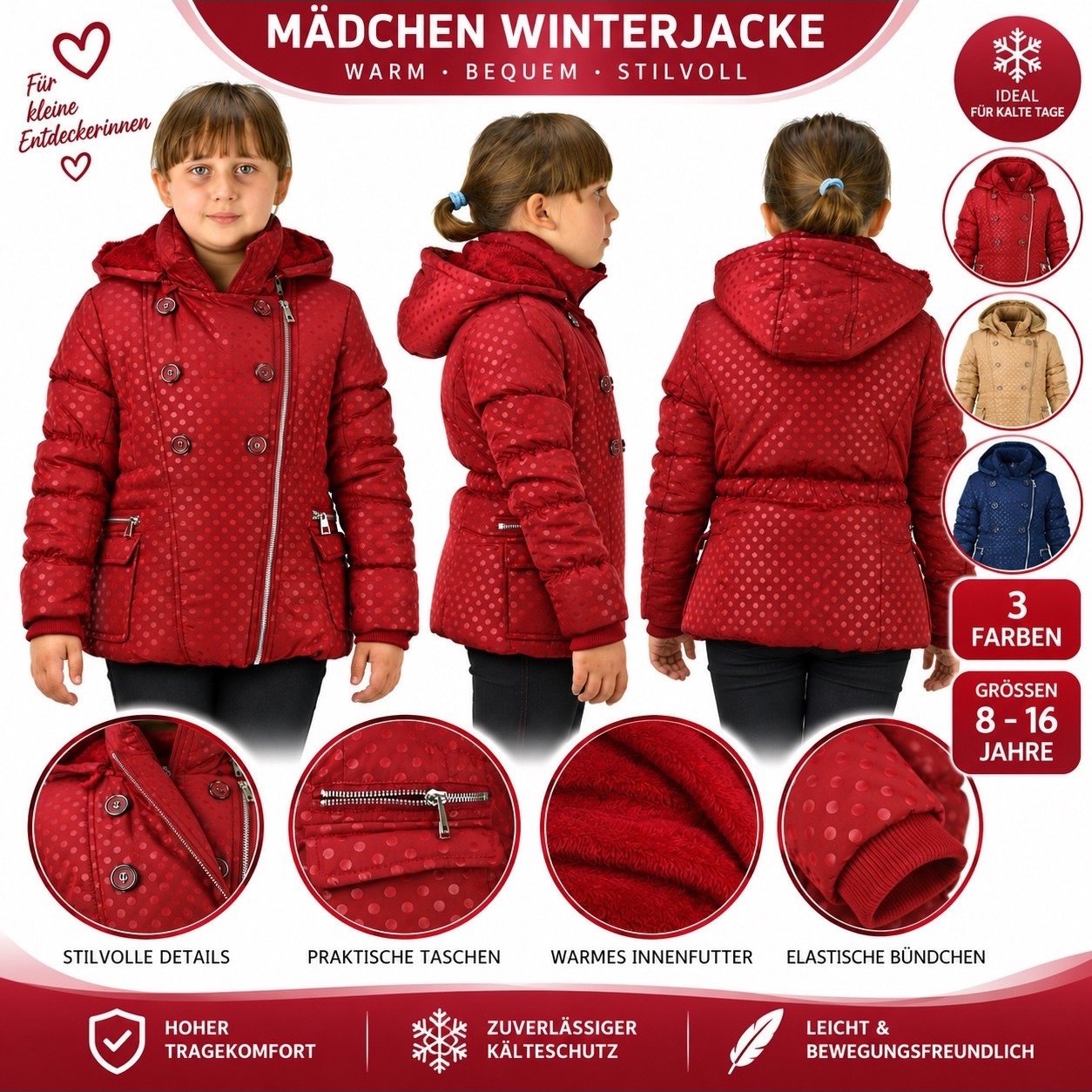 Image of Winter Jacket, Winter Jacket For Girls, Sheepskin Jacket, Snow, Children's Winter Jacket, Winter Hooded Jacket, Size 122-158