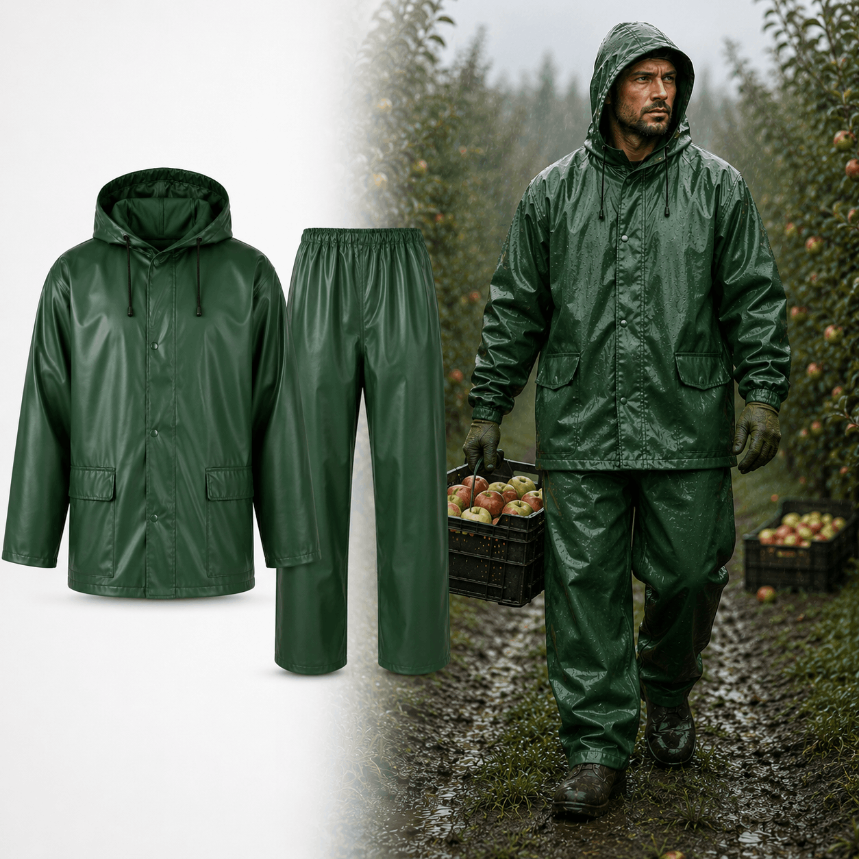 Rain Suit Work Clothes Rain Jacket With Hood + Rain Pants Waterproof Pu Flexible Work Uniform