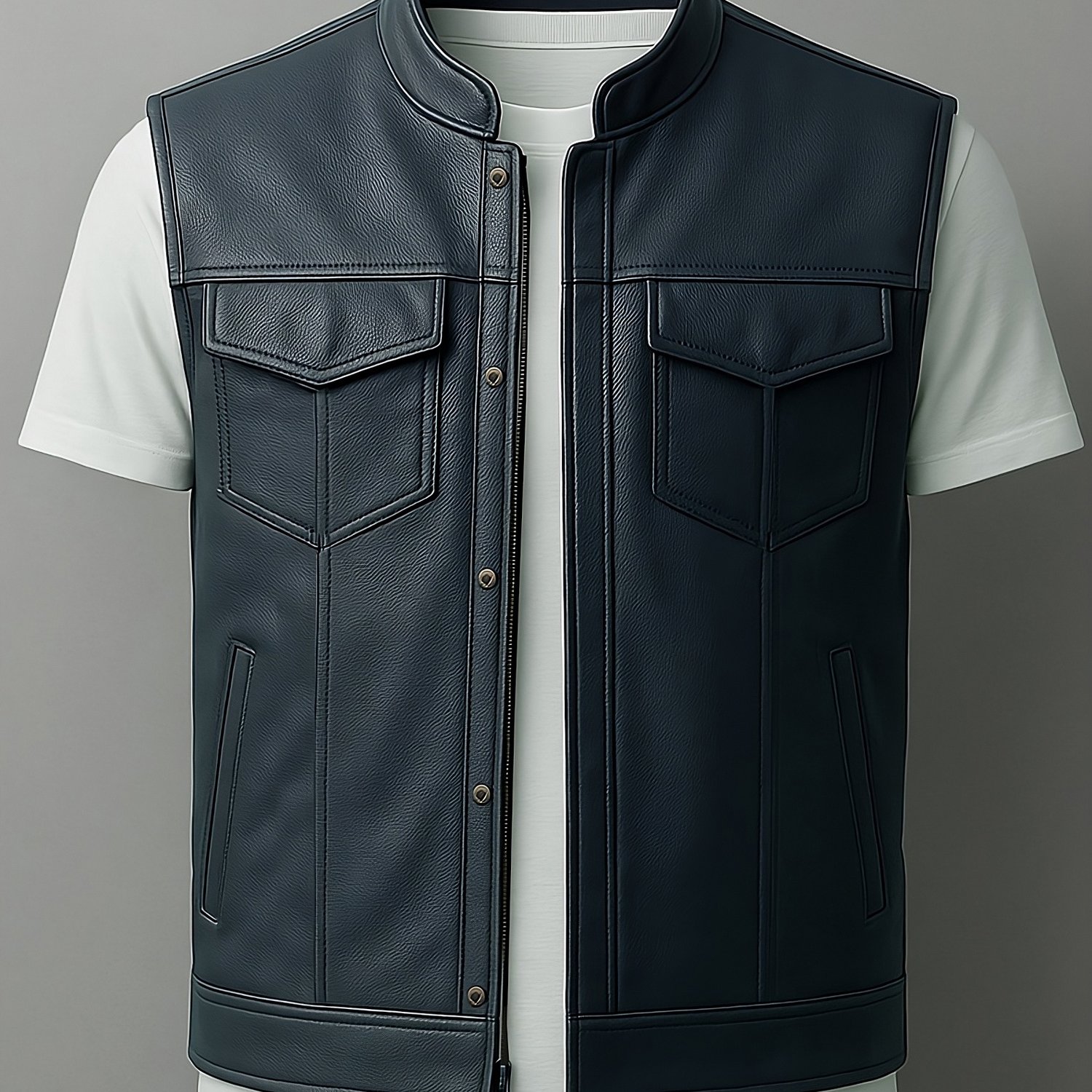 Image of Leather Men's Genuine Cowhide Leather Vest – Style Sleeveless Waistcoat With Concealed Dual Zip & Snap Front