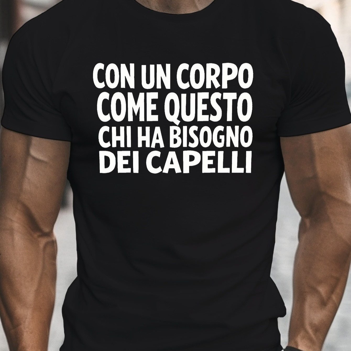 TEMU T-shirt con citazione italiana divertente per - "Con un corpo come questo, non ho capelli" - Maglietta e elasticizzata con scollo , con testo -