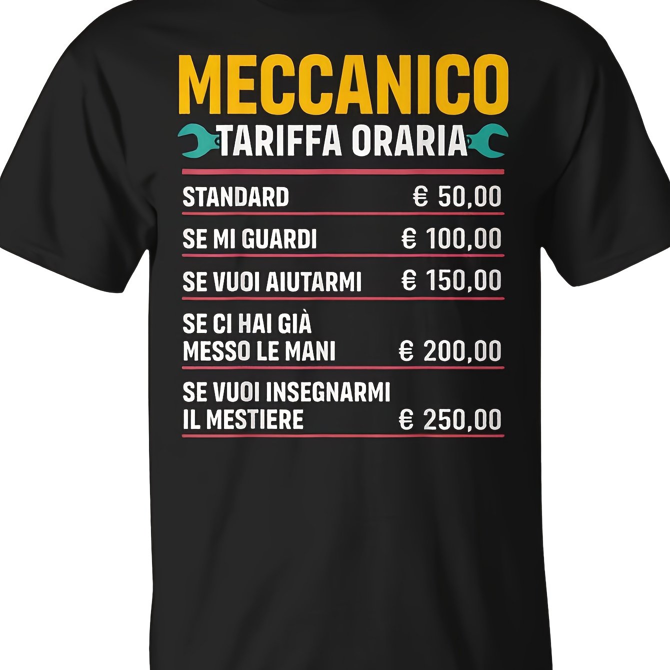 TEMU Maglietta Divertente per Meccanici con Tariffario Ore - T-Shirt con Tariffario Auto - su Tariffe Ore Standard/Alte/Basse - Maglietta a Maniche