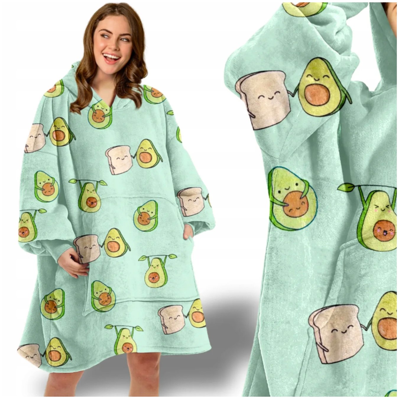 Oversized Women's Thick Soft Hoodie Blanket Avocado Warm Fleece