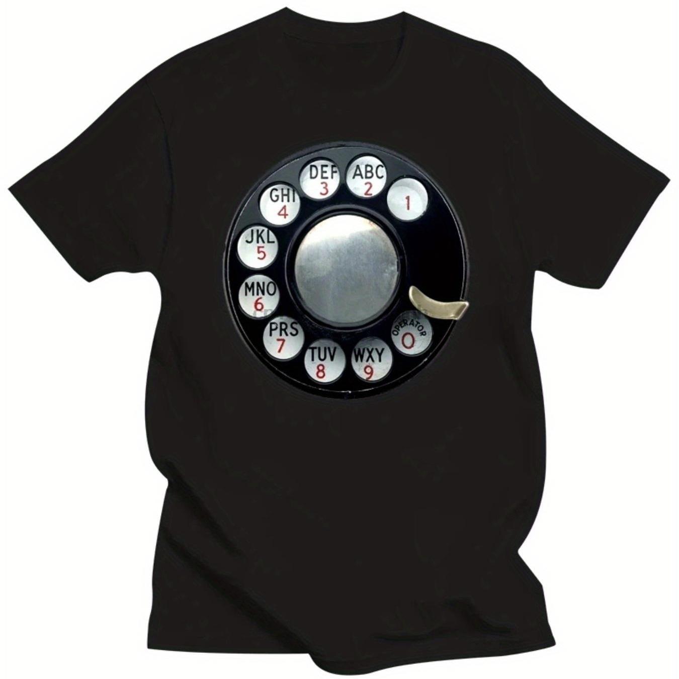 TEMU Camiseta gráfica de teléfono de discos giratorios vintage para hombre - Talla grande con diseño retro de teléfono con disco giratorio y botones