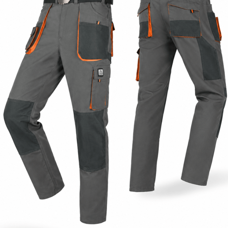 & Casual Men' Work Pants With 8 Pockets, Graphite Orange