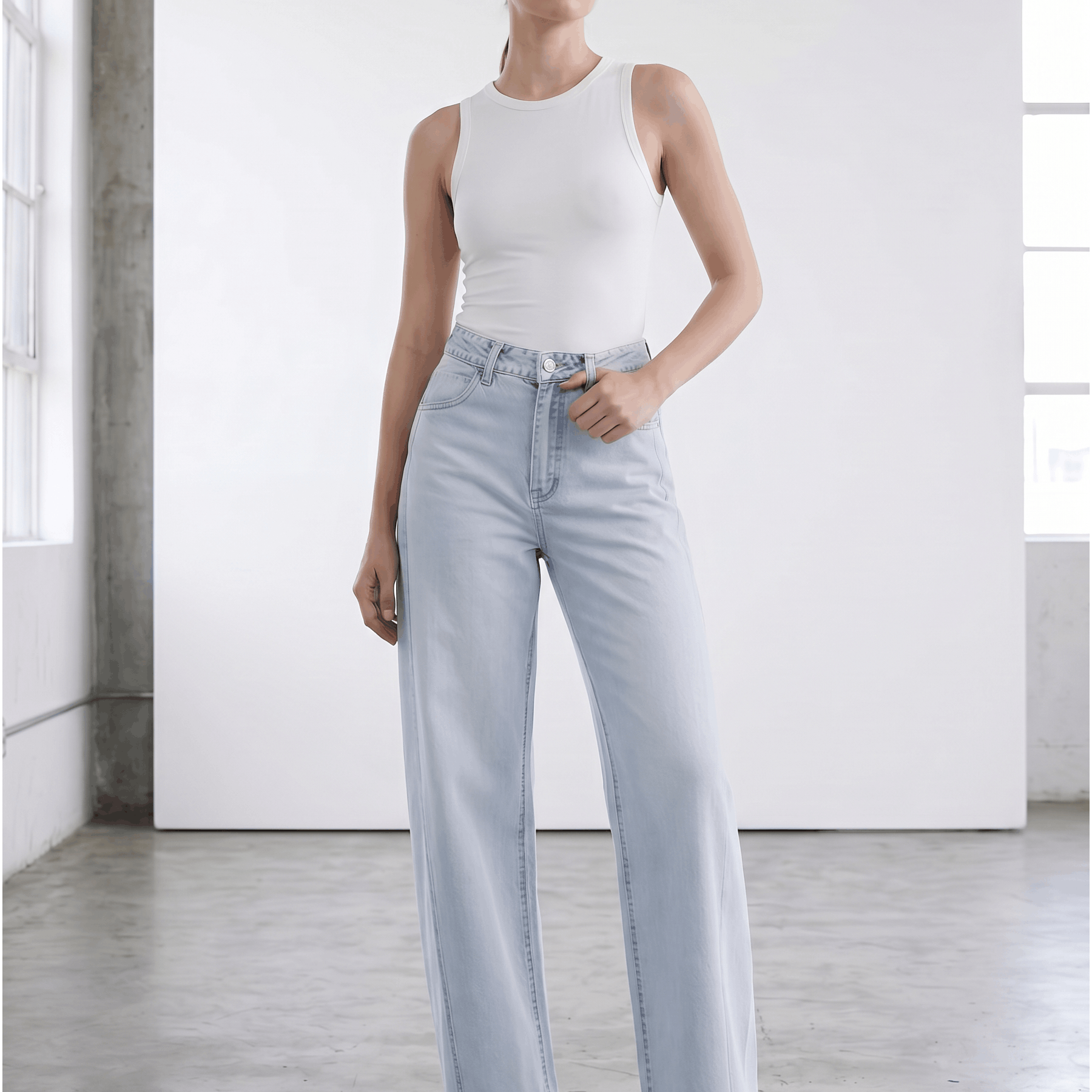Women's High Waist Wide Leg Jeans Light Blue - Casual Baggy Denim Pants For Everyday & Streetwear