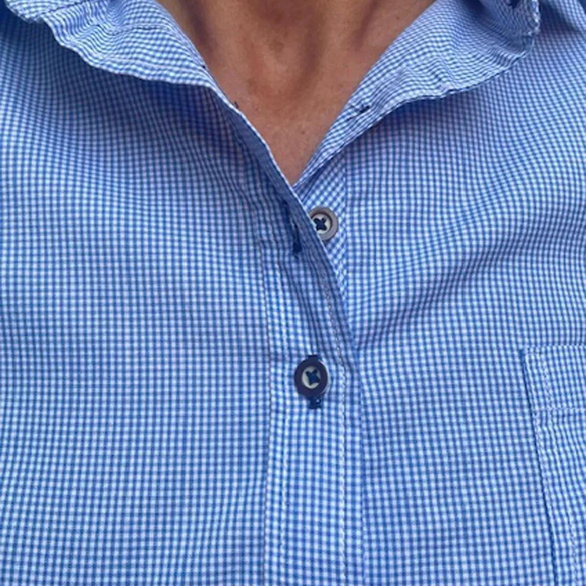 Image of Blue And White Checked Blouse In From 36 To 50 Long Sleeve New