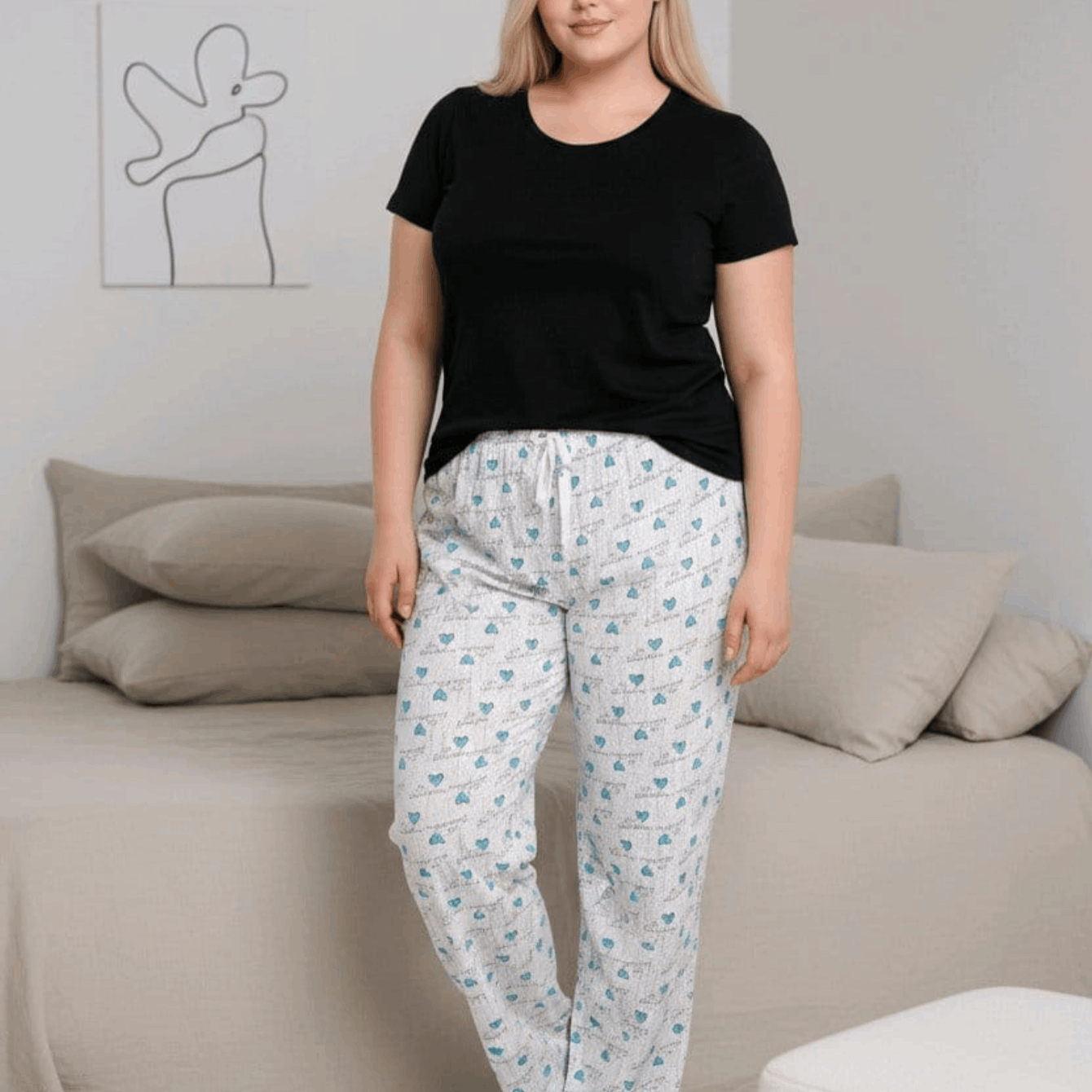 Image of Lightweight Cotton Plus Size Pajama Pants Women 2xl-5xl Soft Breathable Sleep Pants Oversized Lounge Pants Elastic Waist Comfortable Nightwear Women Wear
