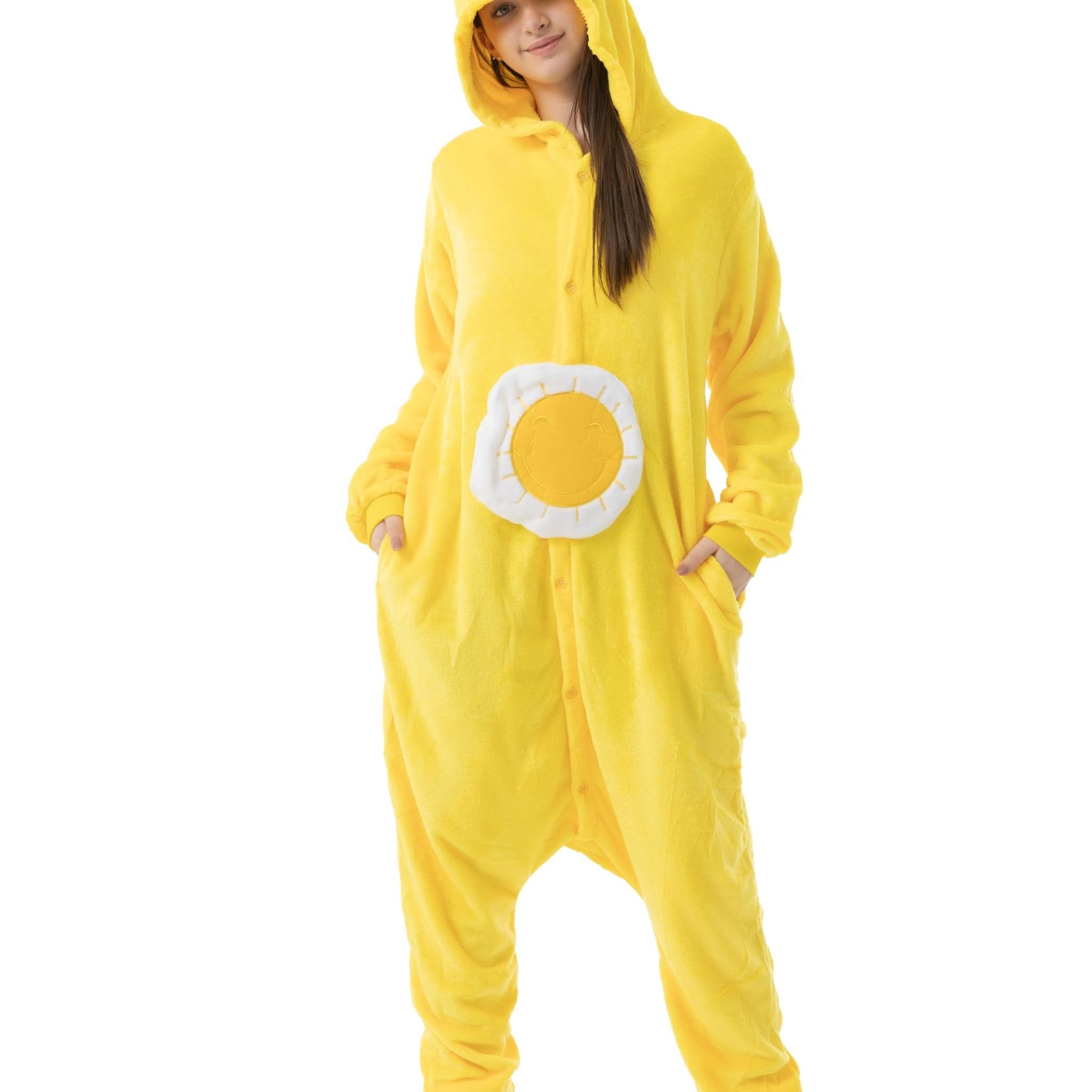 Image of Bear Sunshine Yellow Costume For Women Men Adults Carnival Halloween Onesie Full Body Suit Jumpsuit Carnival Costume Costume Animal Costumes Plush Costumes