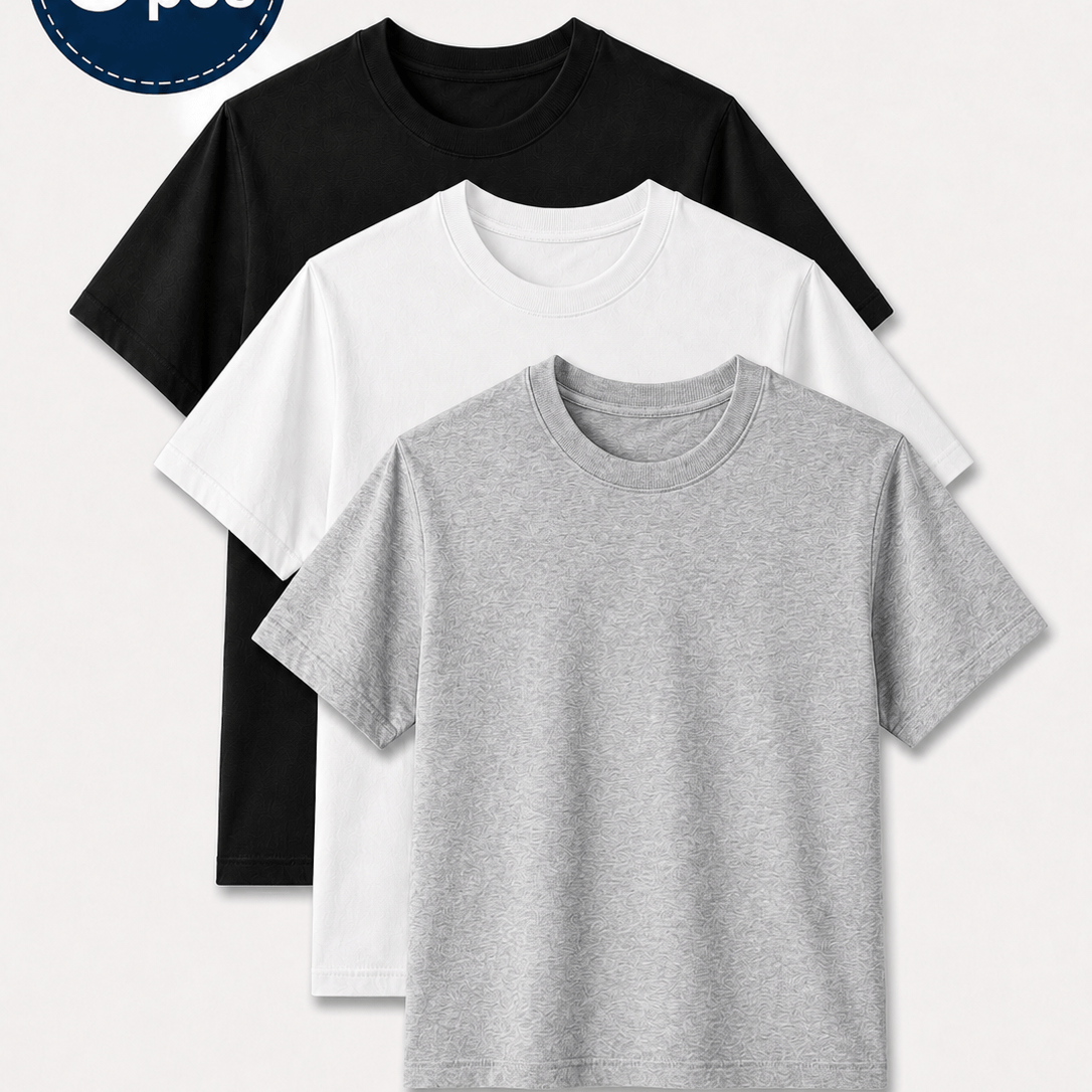 TEMU Set Of 3 Adult T-shirts, For Men And Women, 100%, Assorted Colors, Soft And Breathable Fabric, For Daily Use.