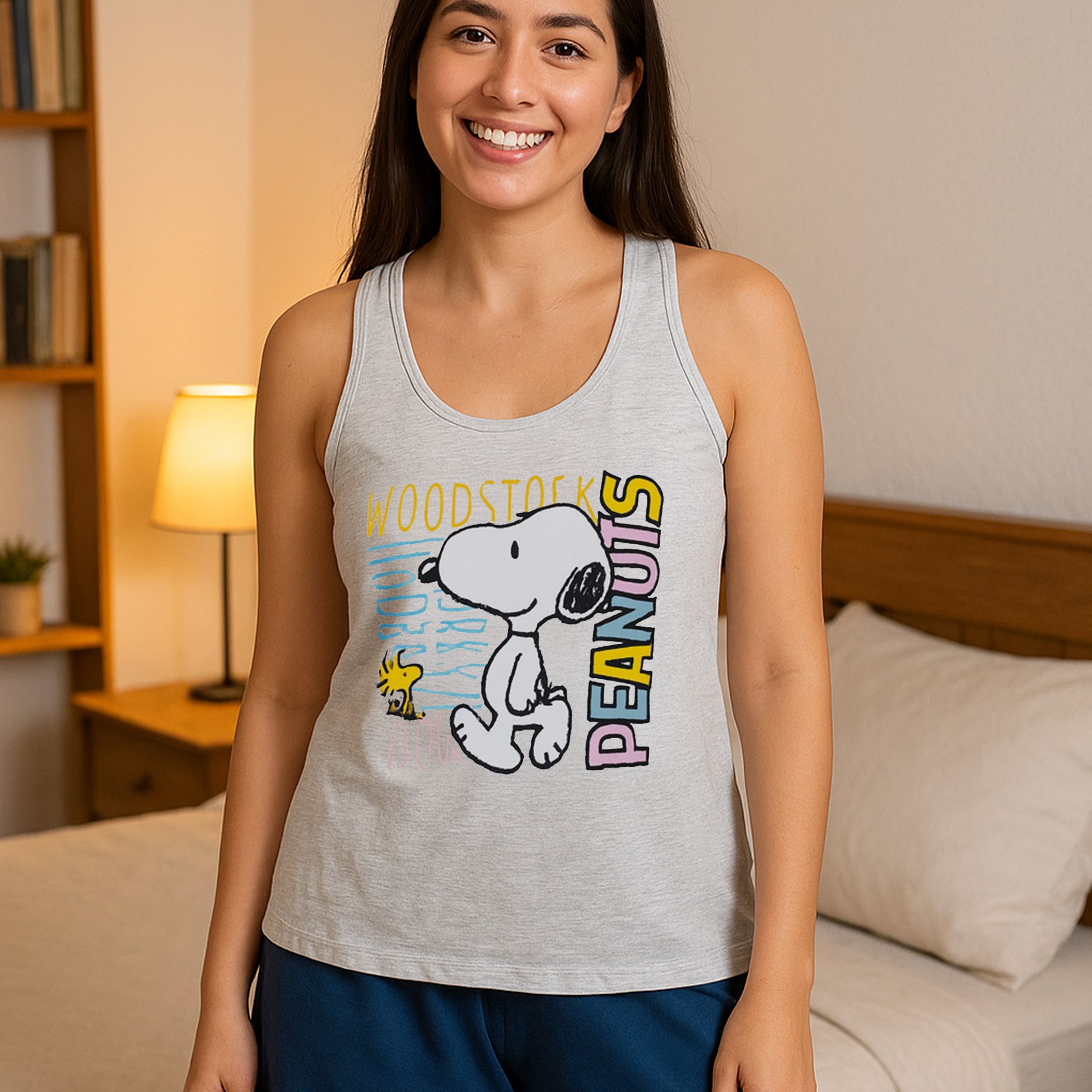 The Women's Pajama Set - Sleeveless Tank Top Top With Shorts Grey/blue