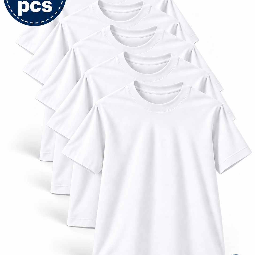 TEMU Set Of 5 Unisex Adult T-shirts In 100%, Solid Color, Short Sleeve, Soft And Breathable For Daily Use