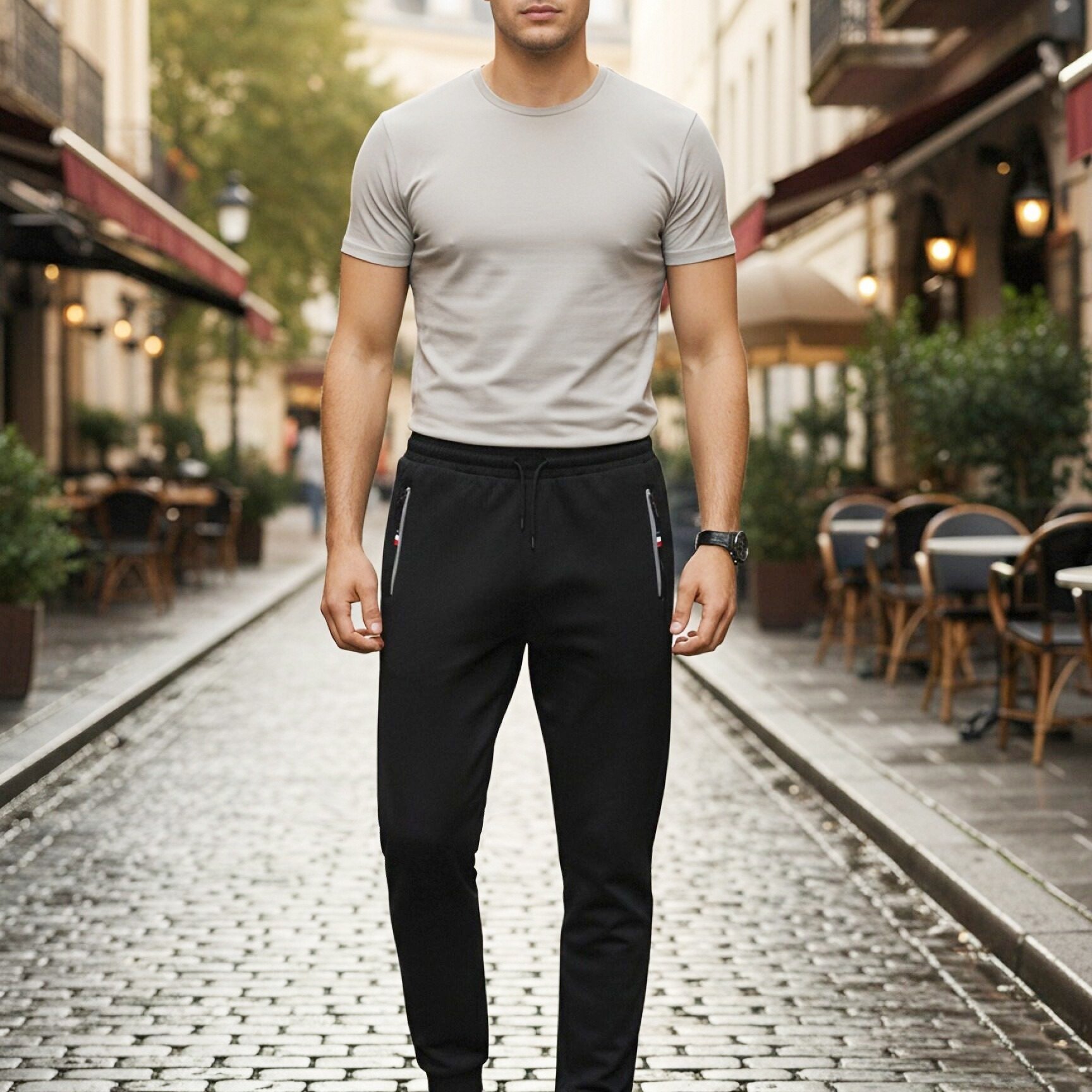 Men's Sporty Pants With An Adjustable Waistband, Zippered Pockets – , Tapered Legs, For Everyday And Sporty Styles