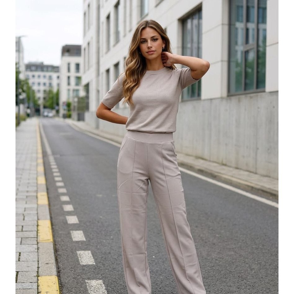 Men's Straight-leg Fabric Trousers With Decorative – High Waist Casual Trousers With Pockets, Elastic Waistband, Comfortable Business & Everyday Trousers