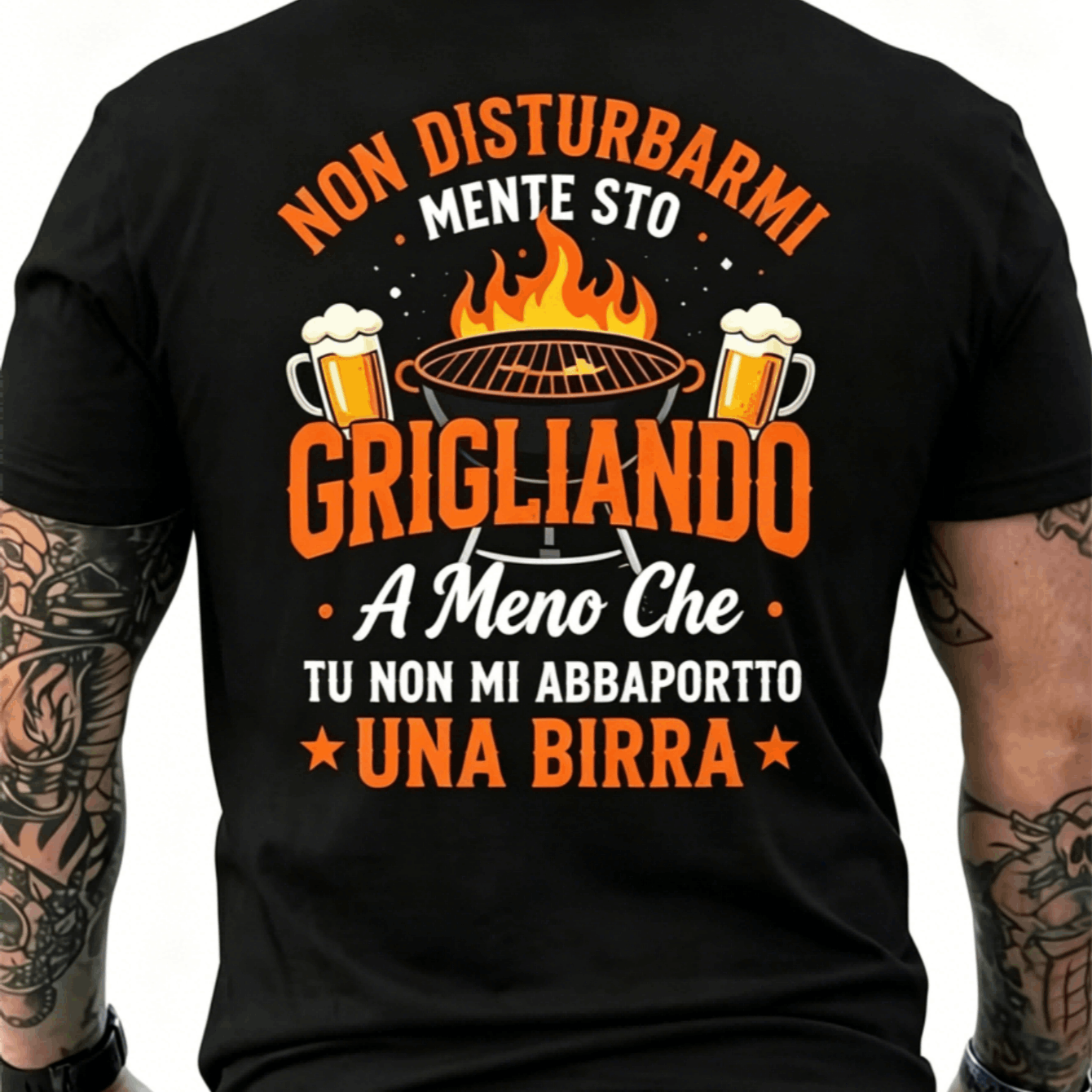 TEMU Funny Italian T-shirt "beer And Grill" - Tee With Italian Quote, Beer Mug Design And Italian Text, Casual Shirt Suitable For Outdoor Barbecues,