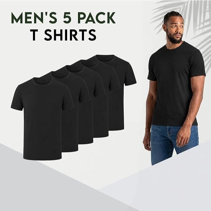 TEMU Mens T Shirt Pack Of 5 - Premium 100% Cotton Crew Neck Plain T-shirts, Lightweight Breathable Short Sleeve Casual Summer Tees For Men Uniform