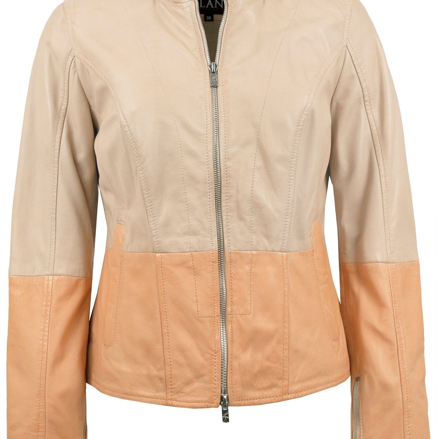 Women's Genuine Leather Lamb Jacket In Cream/pastel Orange