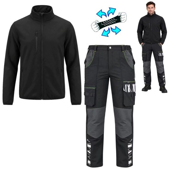 Image of Men's Softshell Set Urg-733 + Jt Jacket – Stretch Pants And Warm Jacket, Graphite Workwear Leisure Set Casual Waterproof