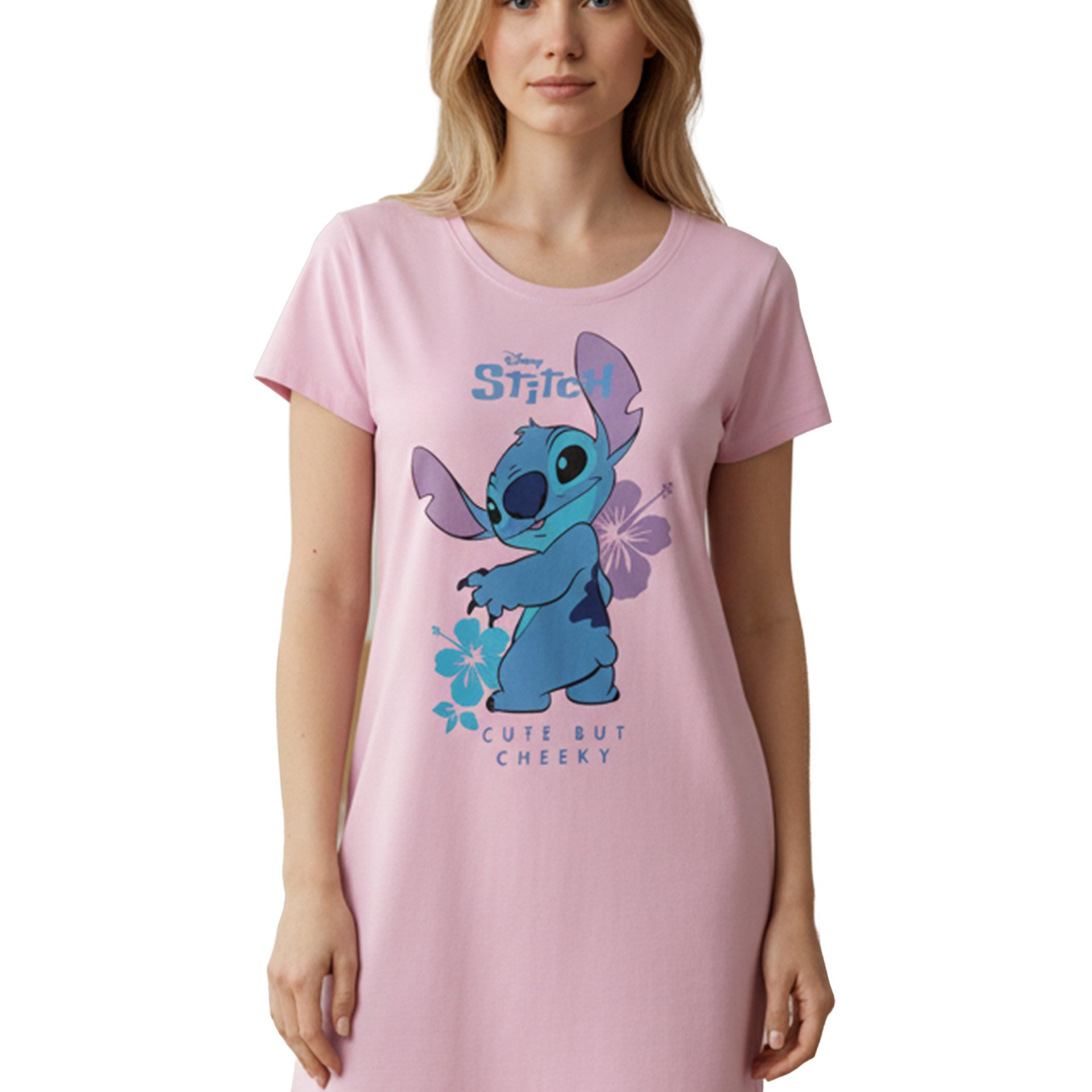 & Stitch Women's Nightgown - Cute But Cheeky Sleep Shirt Pajama Short Sleeve Top Pink