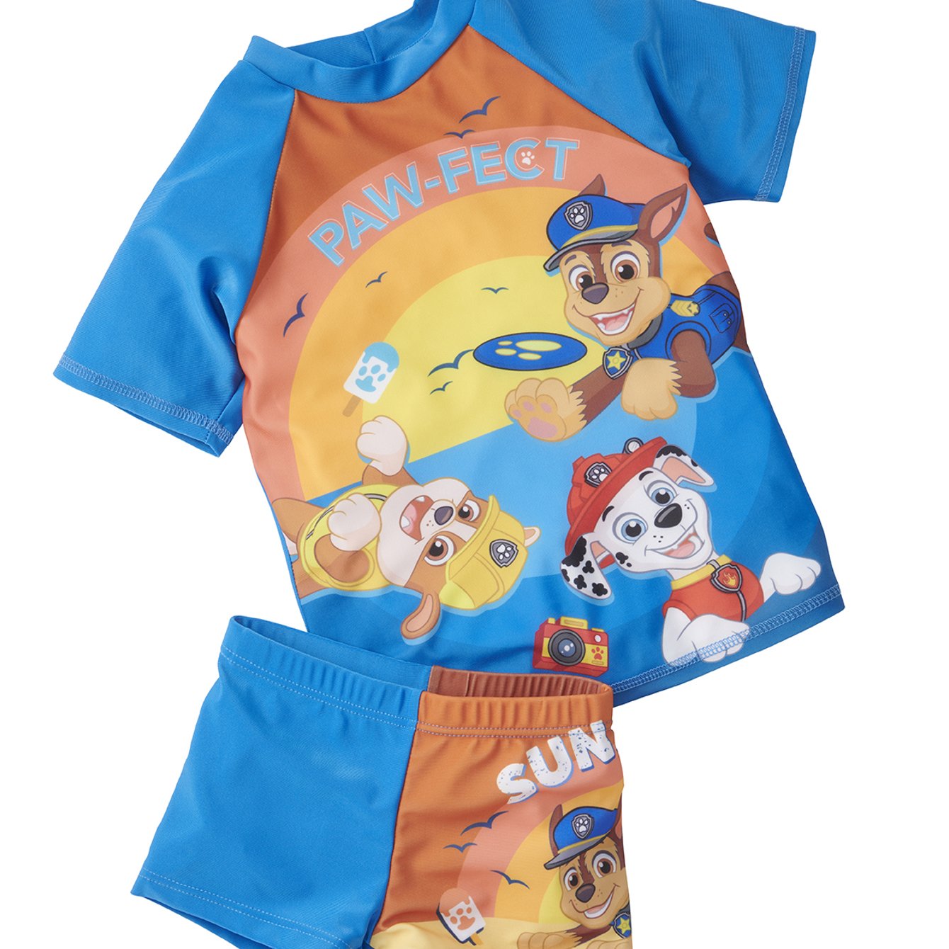 Image of Uv-50+ Swim Set For Boys - Kids Swimsuit Shirt And Pants Two-piece Set Blue