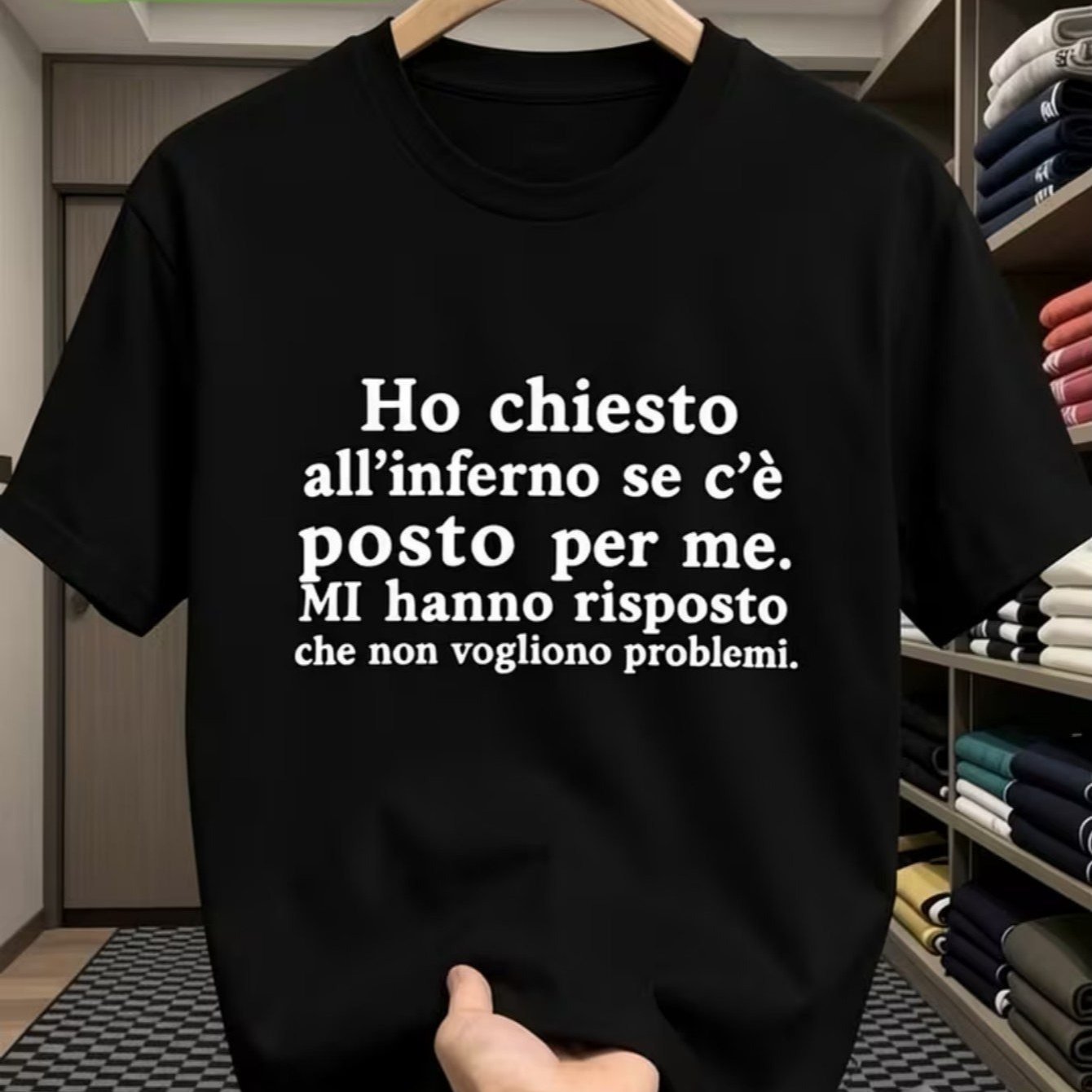 TEMU T-shirt da con citazione umoristica italiana e design geometrico , maglia casual