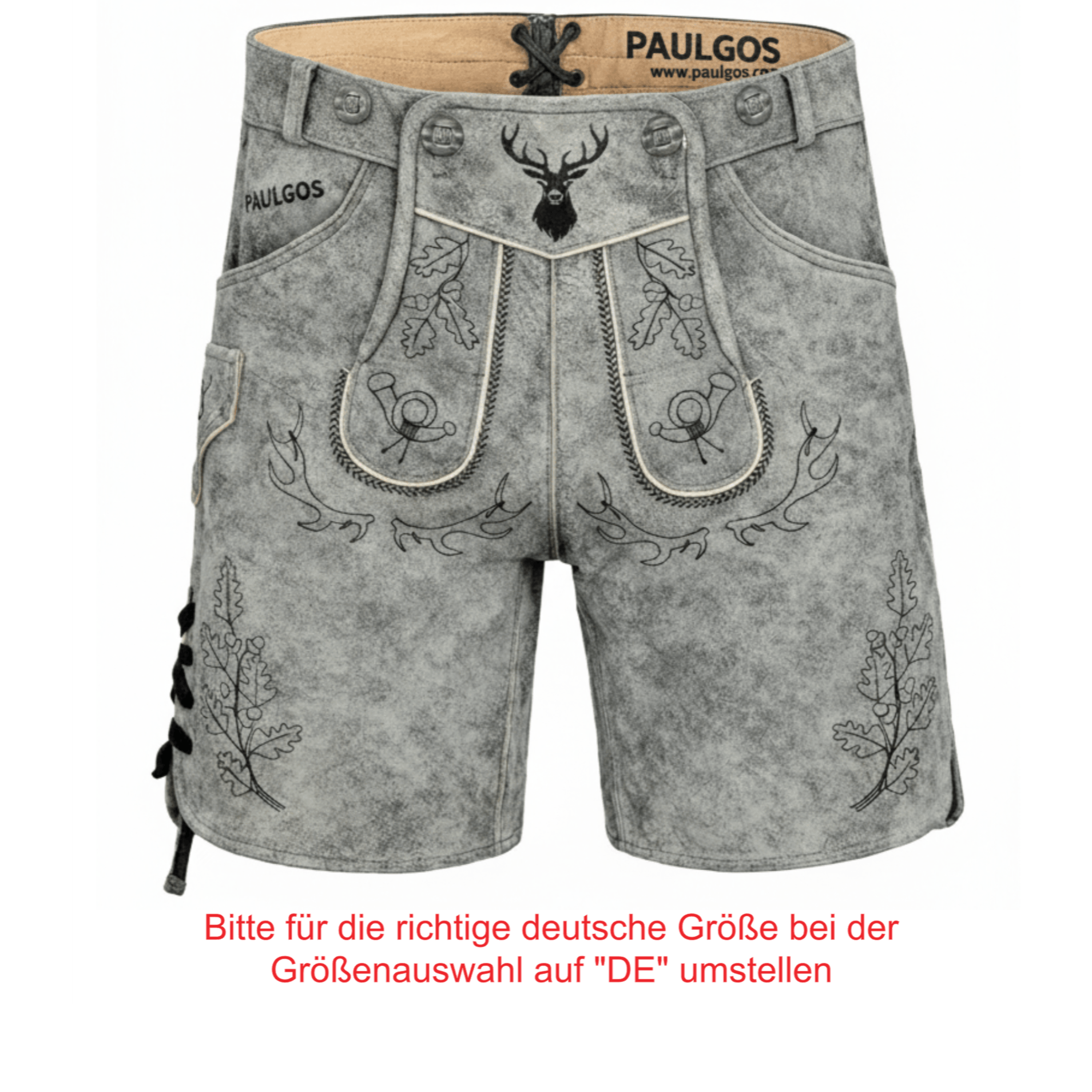 Image of Paulgos Men's Traditional Leather Shorts - Hk5 - Real Leather - In 3 Colors - Size 44 - 60