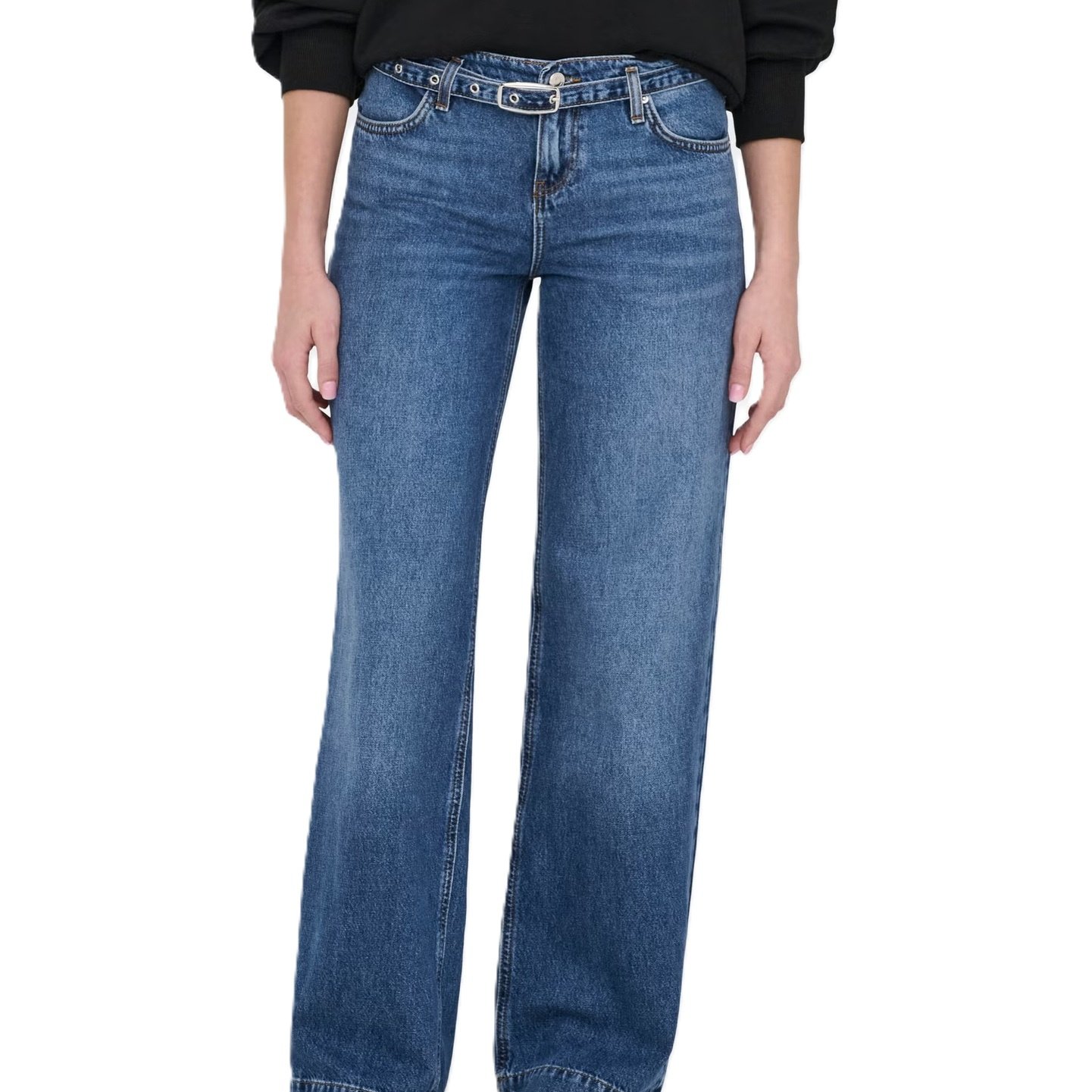 Ladies' Jeans Trousers - Onl Branda Low Wide Belt Denim Cro670 15370681 Dark Blue Denim