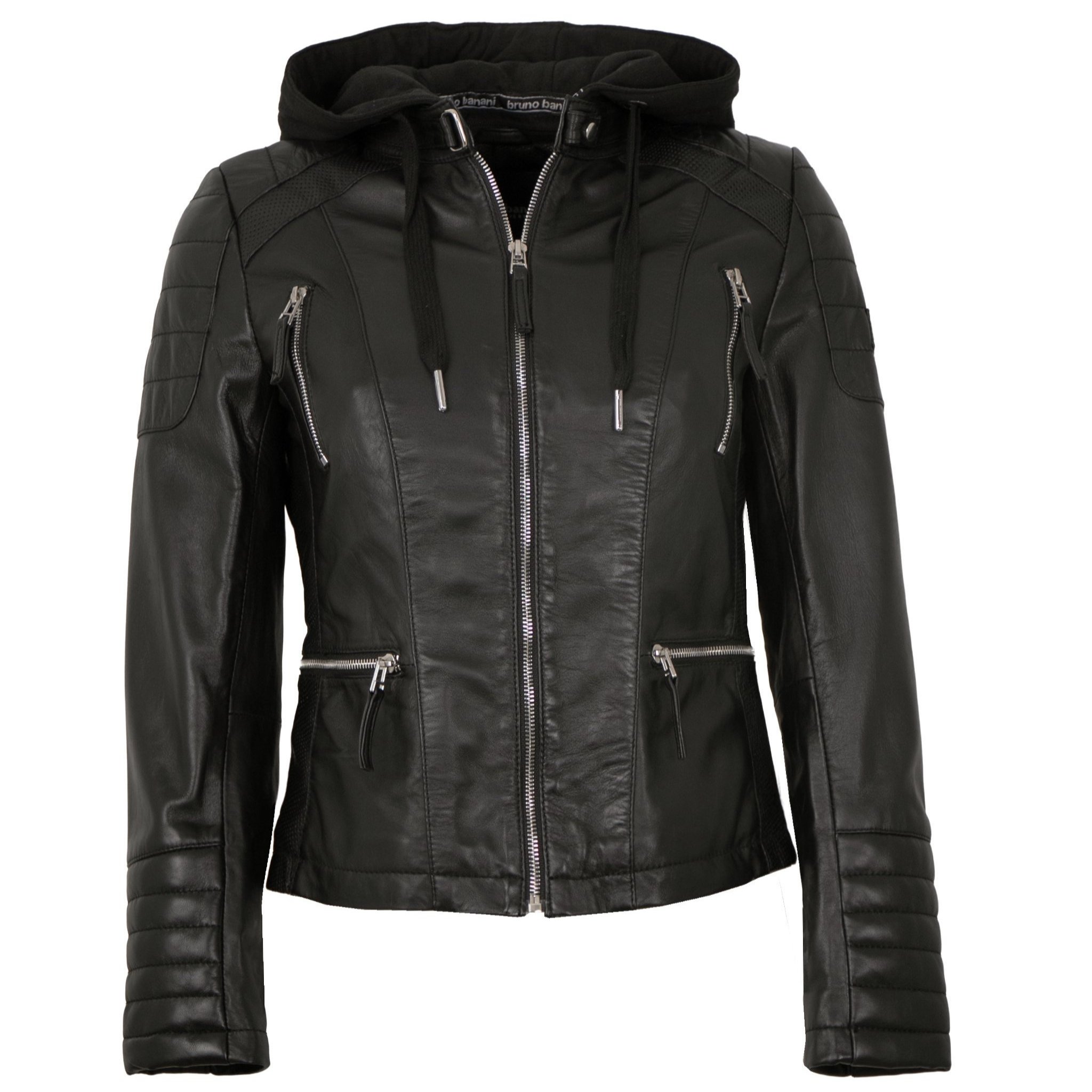Image of Ladies' Leather Jacket Lamb Hood Black