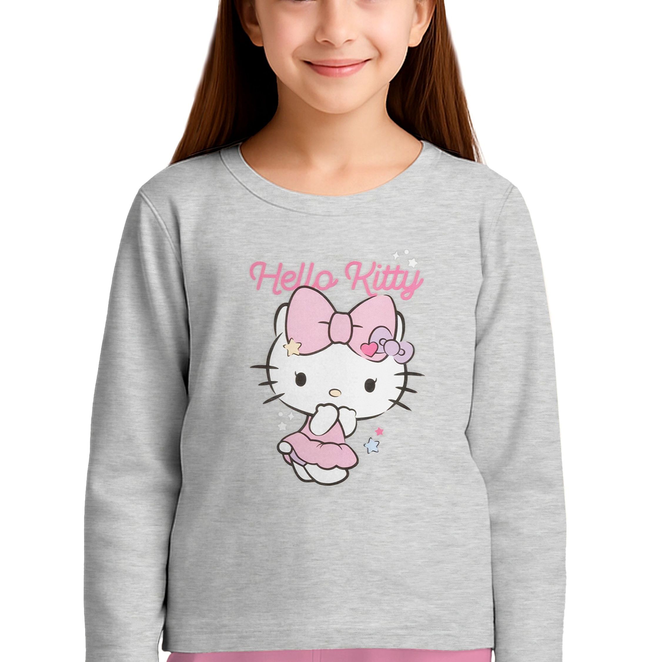 Image of Sleepwear For Girls - Pink Bow Kids Pajama Set Long Sleeve Top With Pants Pink/gray