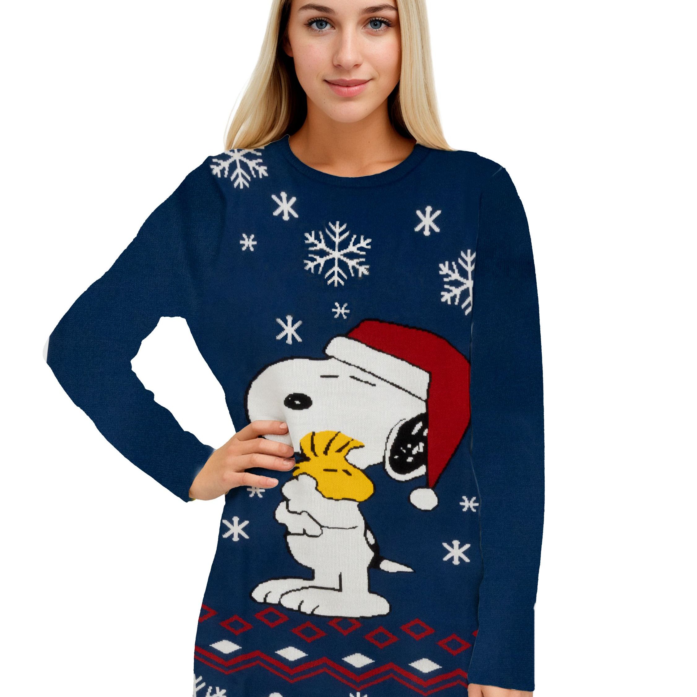 Image of The Snoopy Turtleneck Sweater For Women - Warm Winter Knit Dress Blue