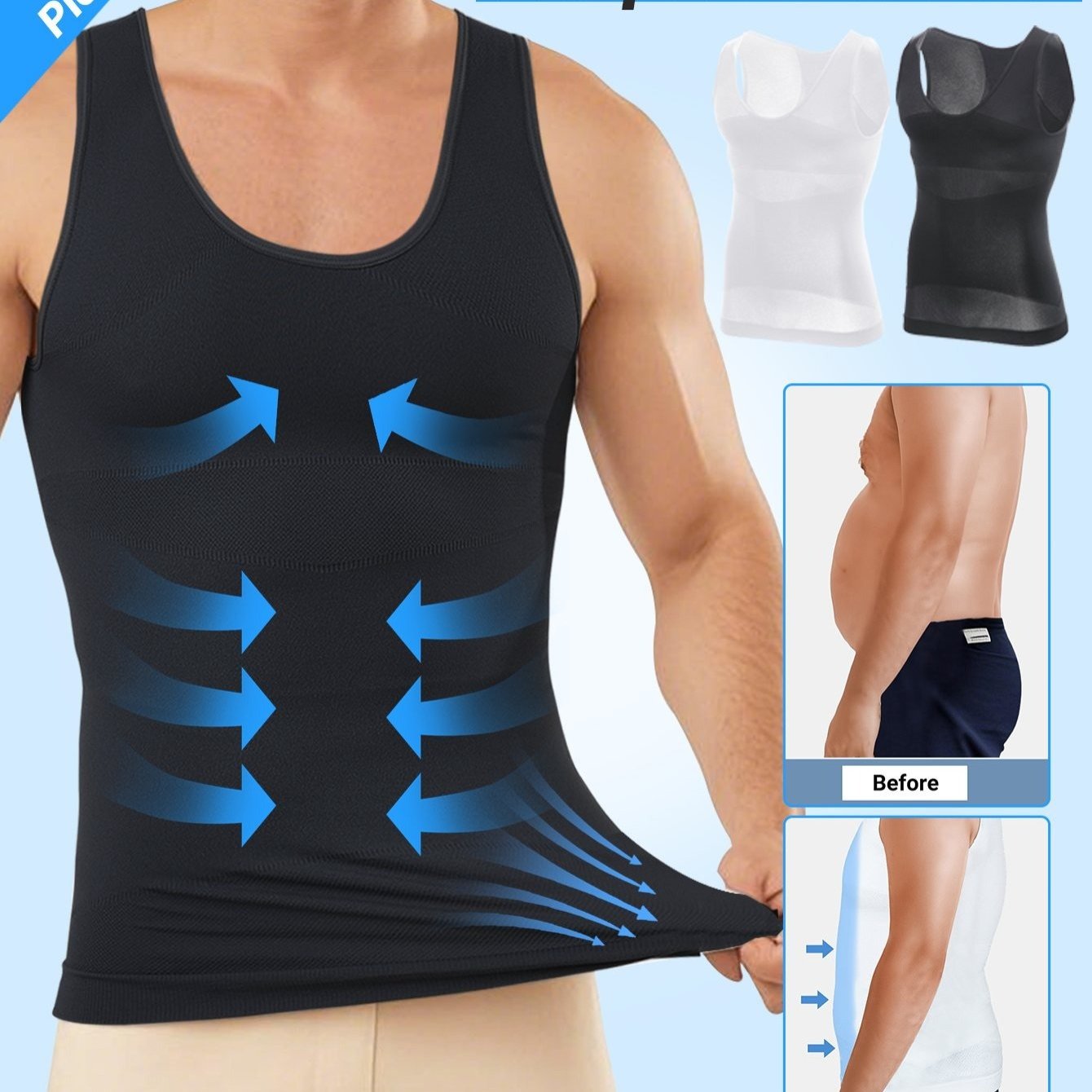 2pcs Of Men's Tank Top Compression Shirt With Belly Control - Polyester Material - Elastic And Breathable - For Fitness And - Comfortable And Shaping