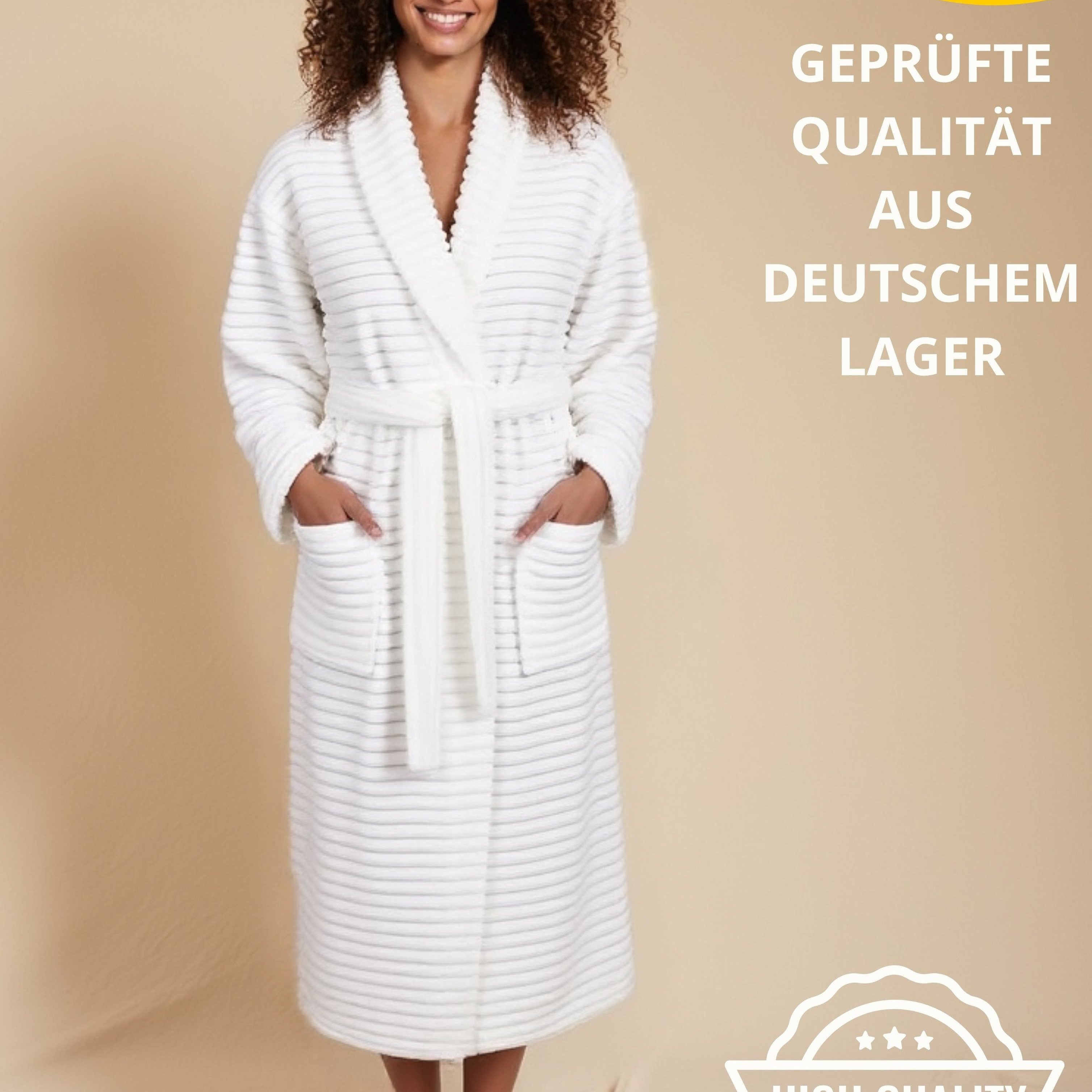 Cozy Ladies' Fleece Bathrobe With Shawl Collar & Elegant Cord Stripes – Soft, Warm & Stylish