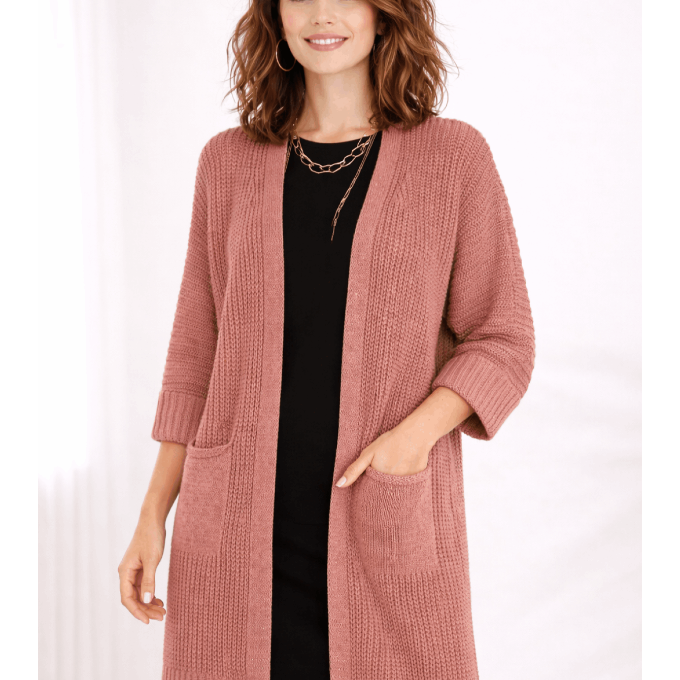 Image of Women's Knitted Cardigan, Basic Knit Cardigan For Spring, Autumn, Winter, Everyday, Office, Leisure, Elegant Cardigan