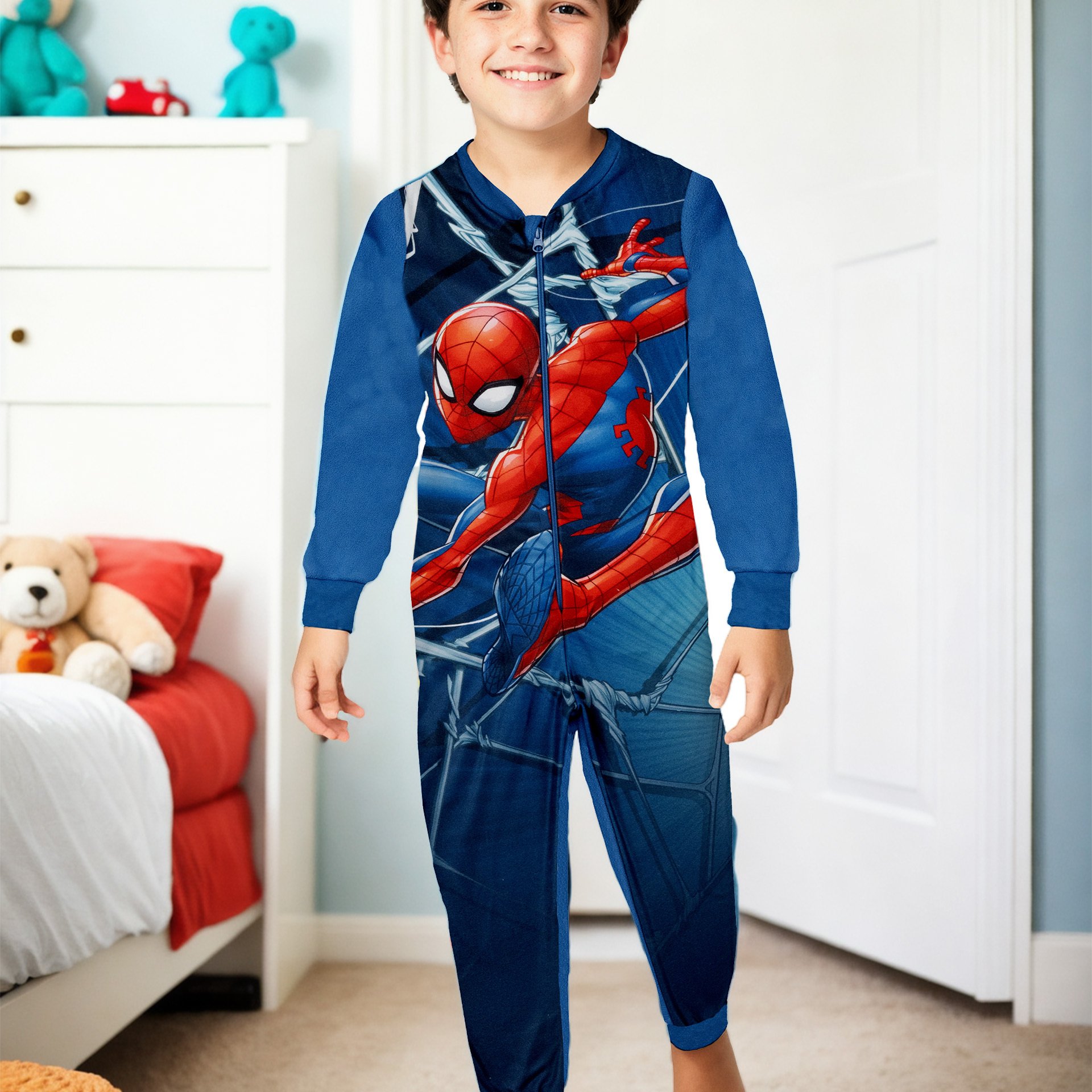 Spiderman Jumpsuit For Boys - Overall Children's Pajamas Long-sleeved Blue
