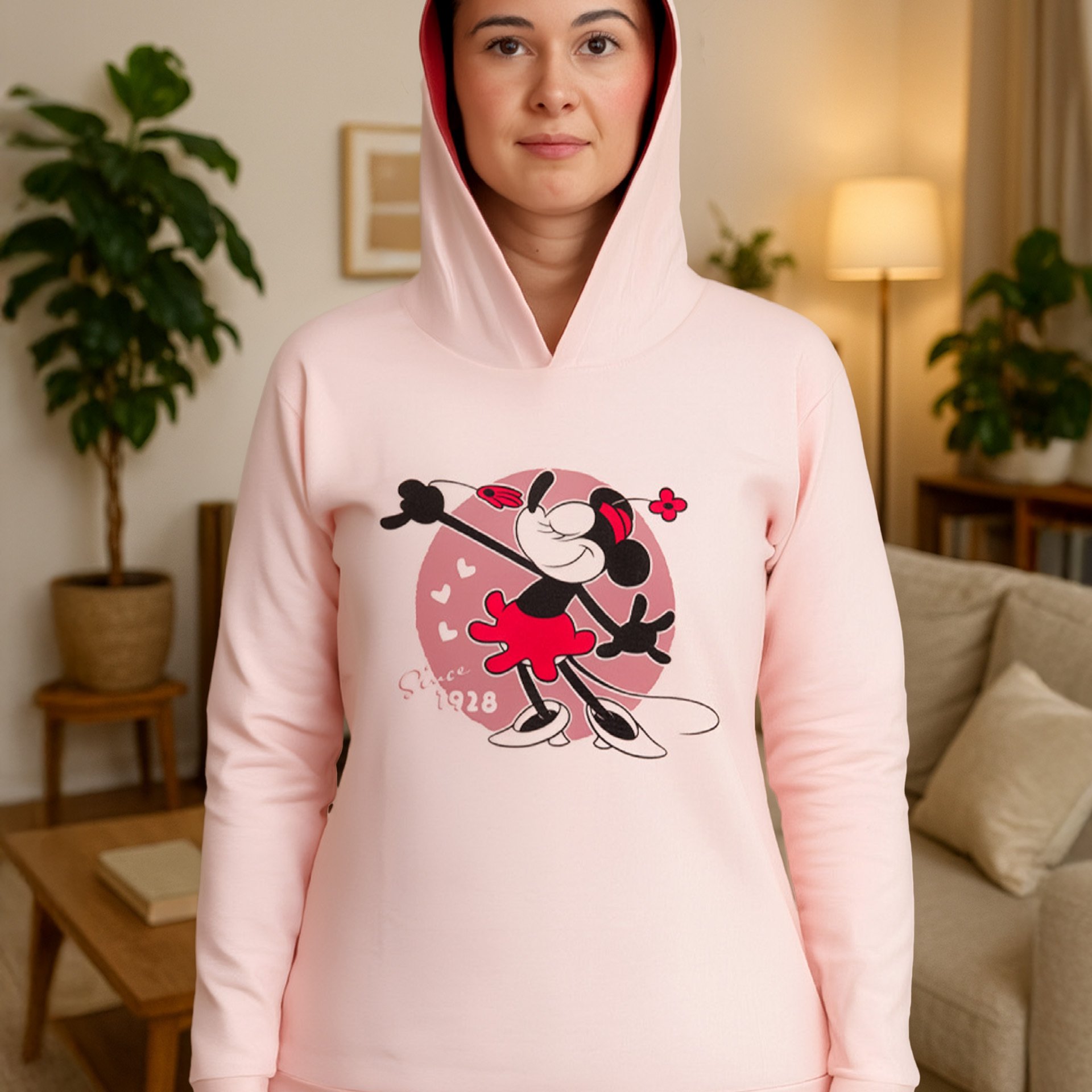 Image of Mouse Hoodie For Women - Pink Hooded Sweatshirt Pullover