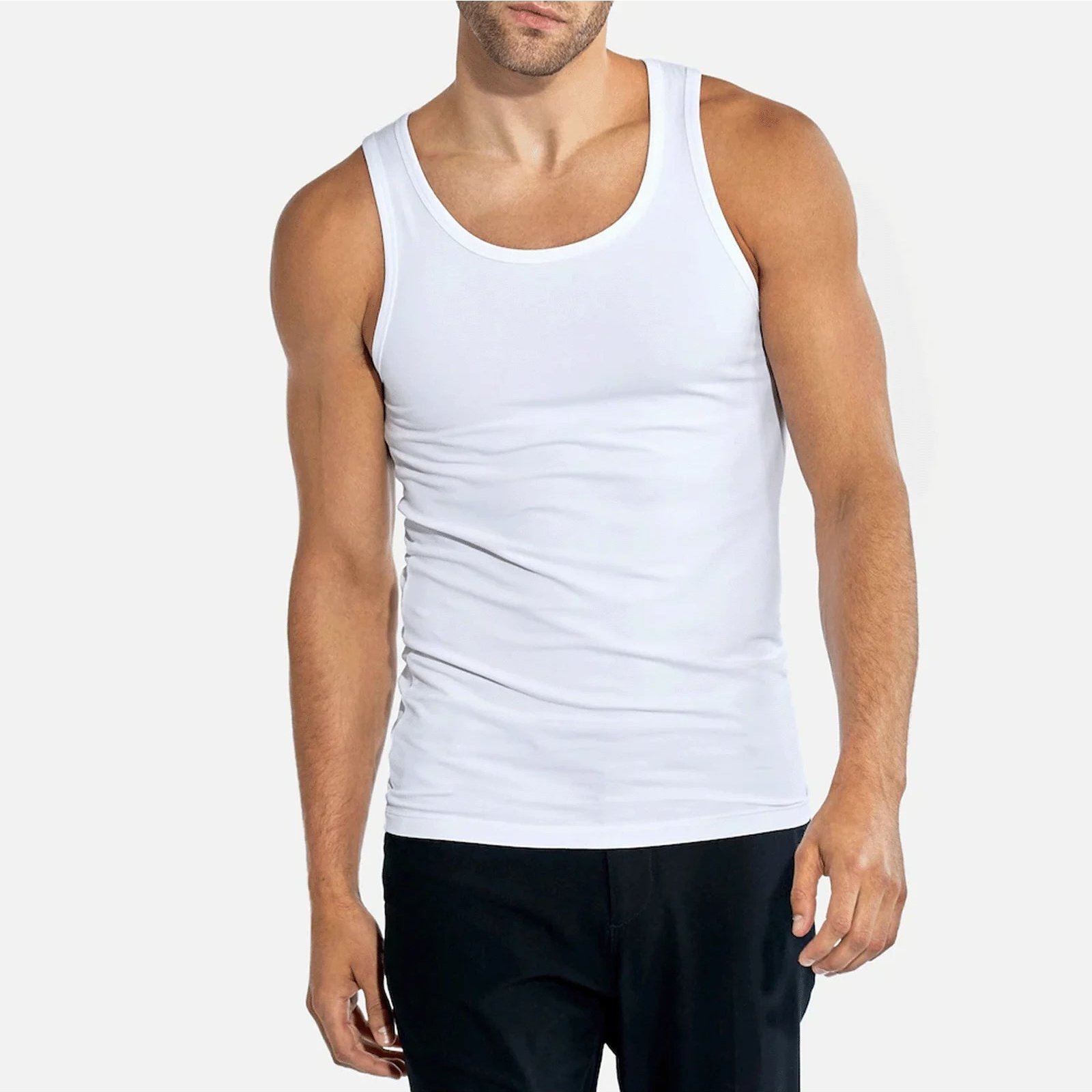 Image of Men's Cotton Undershirt 2-pack Tank Top Fine Rib Shirt Sleeveless Shirt