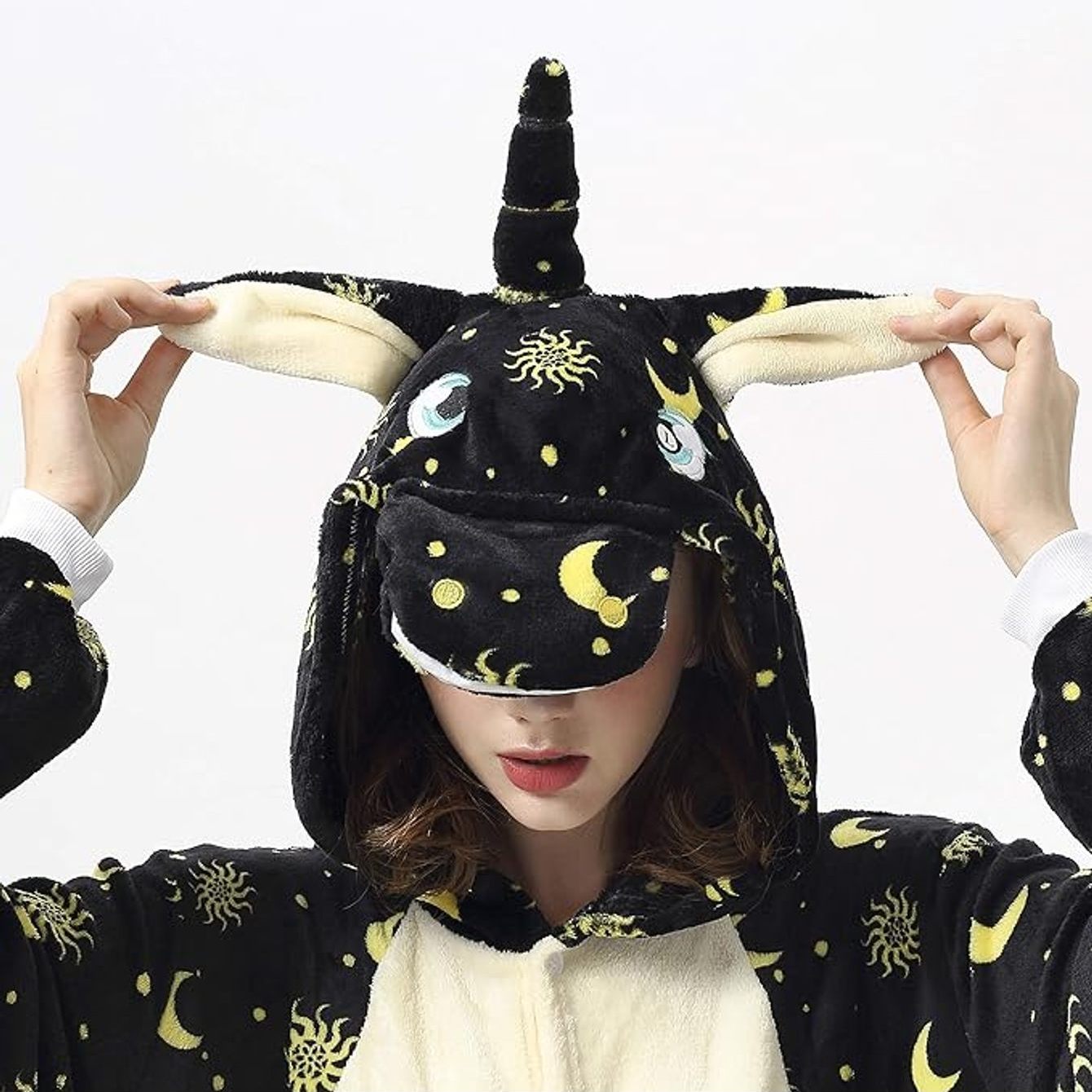 Image of Unicorn Black Star Costume For Women Men Adults Carnival Halloween Onesie Full Body Suit Jumpsuit Carnival Costume Costume Animal Costumes Plush Costumes