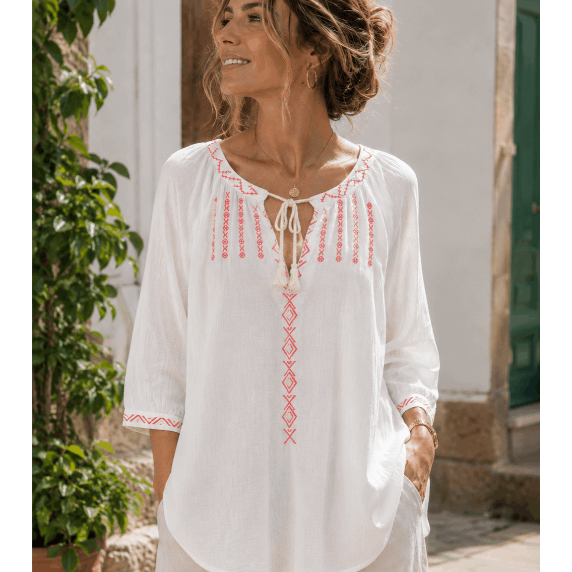 TEMU Blusa de mujer confeccionada en 100% algodón, con tejido , y transpirable.