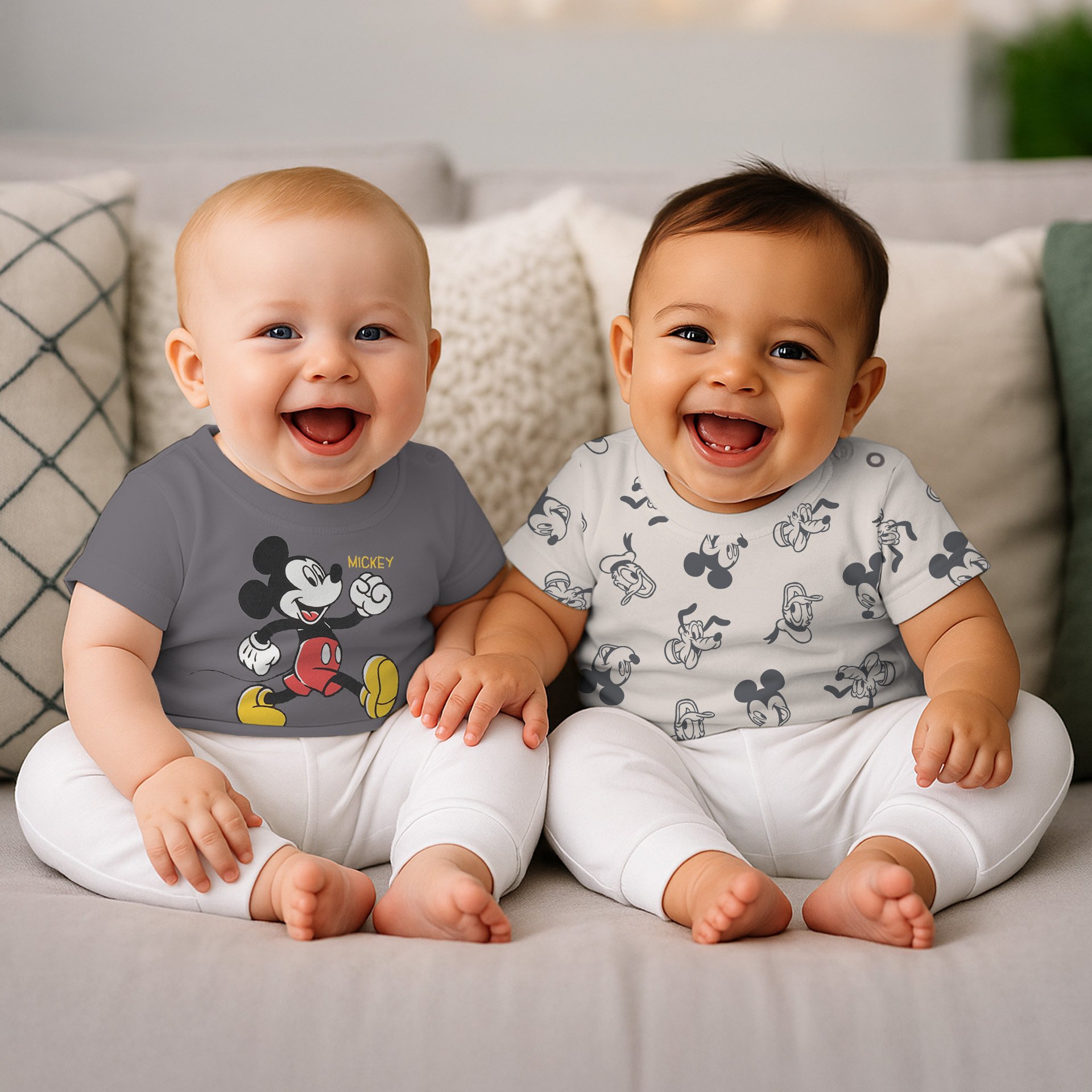 Image of Mouse Baby T-shirt For Boys And Girls - Short Sleeve White Gray Baby Clothing (2-pack)