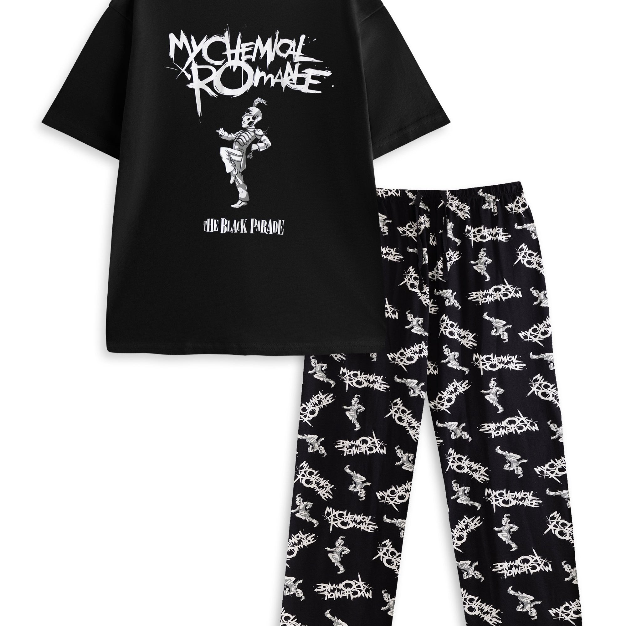 TEMU Vanilla Underground My Men's Black Short Sleeve Long Leg Pyjama Set | ' Parade' Graphic Sleepwear | Music Loungewear | My Merch