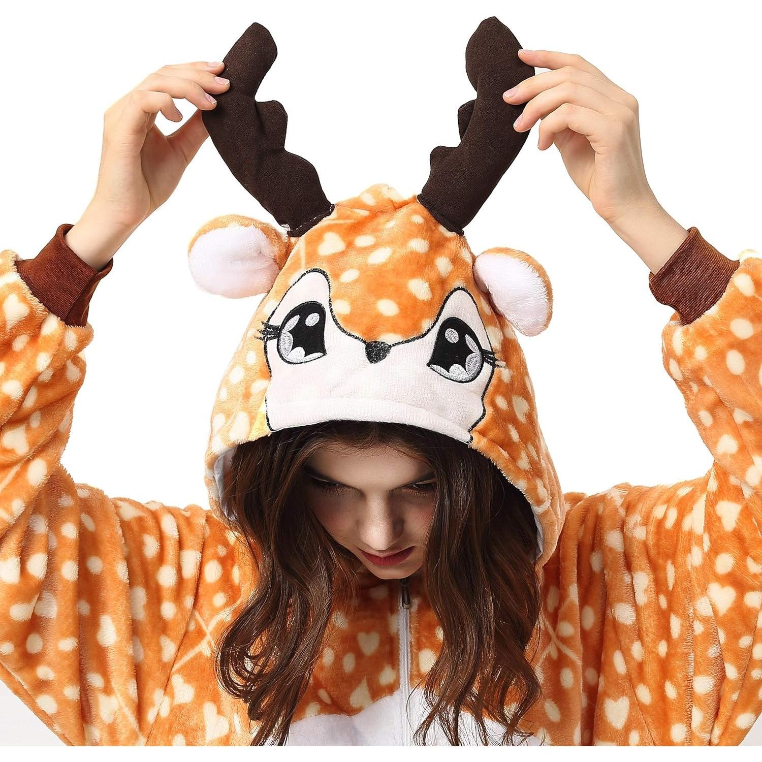 Image of Deer Brown Costume For Women, Men, Adults - Carnival, , Halloween Onesie, Full-body Jumpsuit, , Plush Animal Costume