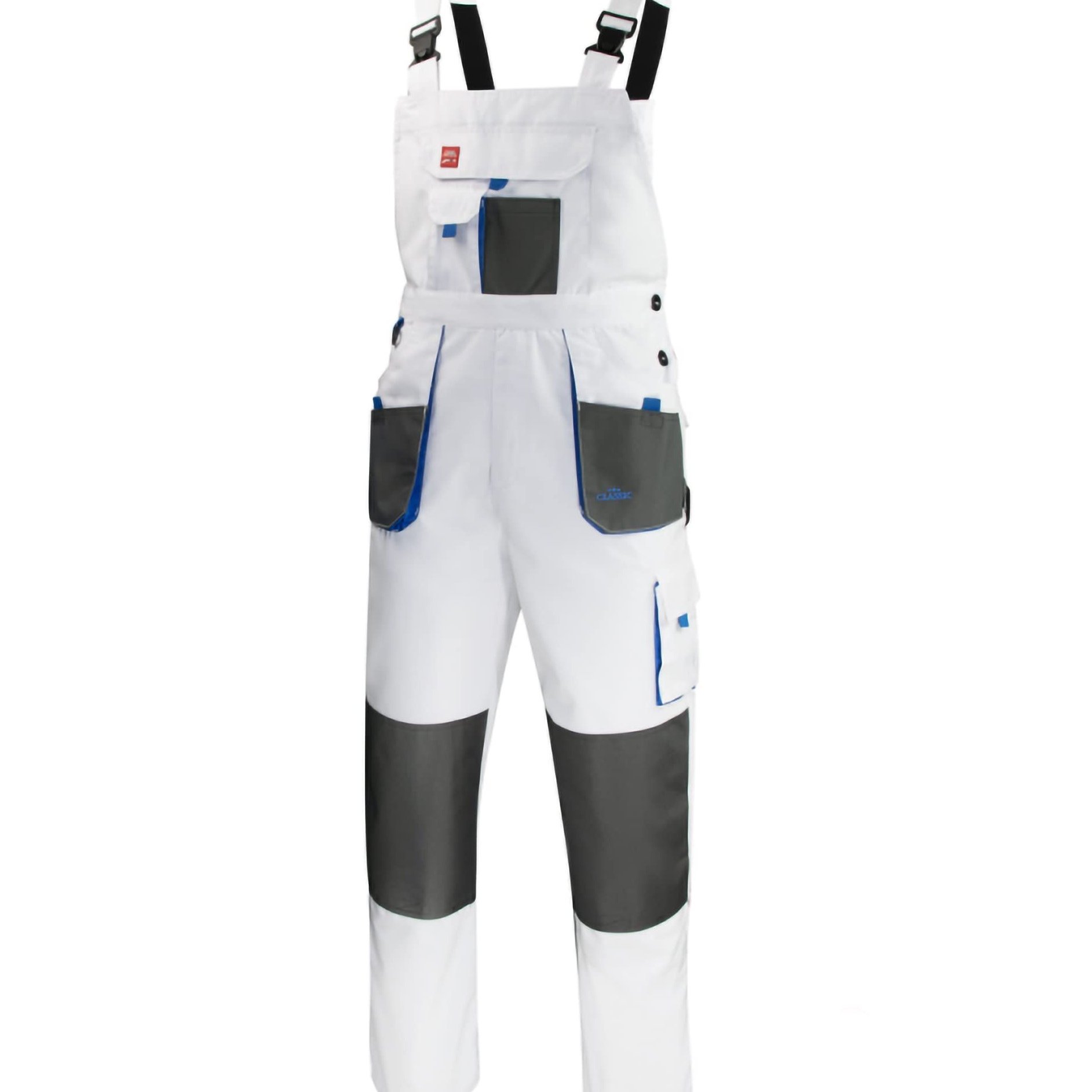 Image of White Work Overalls With Knee Pad Pockets, Bib Overalls With Knee Pads