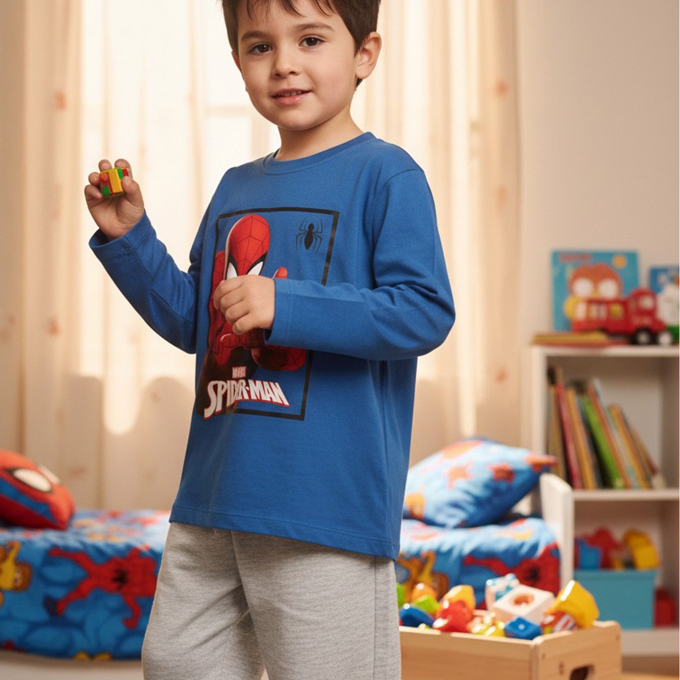 Image of Spiderman Pajamas For Boys - Kids' Pajama Set Long Sleeve Top With Pants Blue/gray