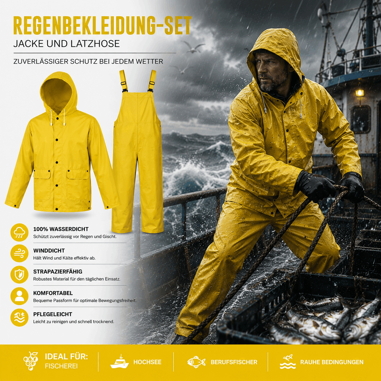 Image of Rain Suit Rain Jacket With Hood + Bib Pants Waterproof Windproof Pvc Workwear Rain Protection For Women And Men