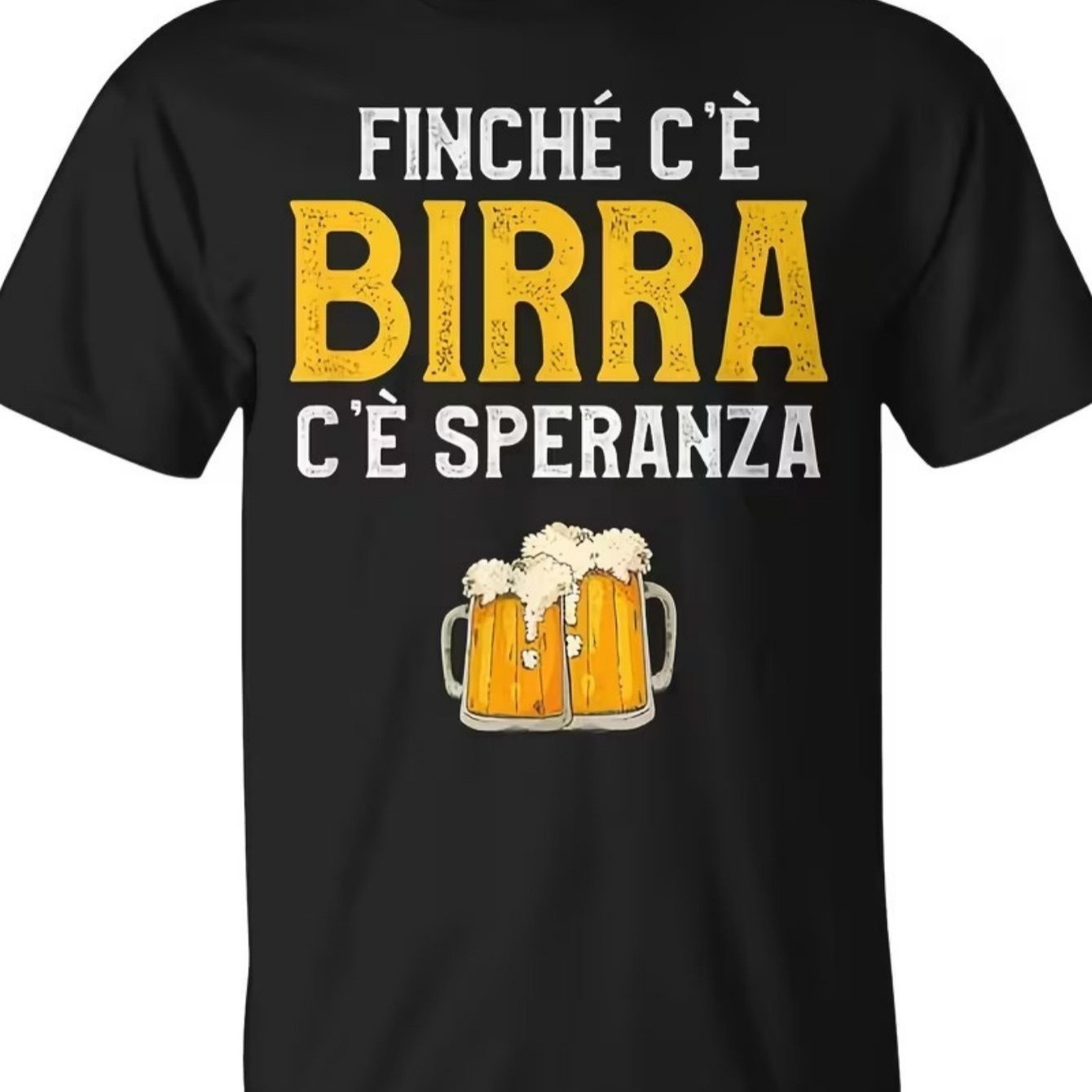 TEMU Fun Beer-themed Men's T-shirt With A Print Of The Famous Italian Quote: "as Long As 's Beer, 's ." , With A Very Prominent Yellow Beer Mug