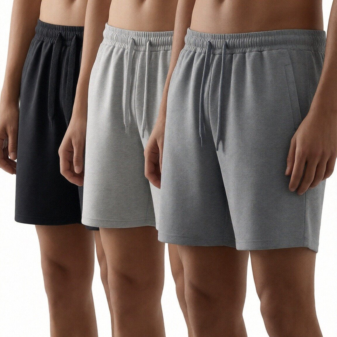 3pcs Of Men's Sports Shorts In A Solid Color With Zip Pockets - Elastic Waist With Drawstring, Loose Fit, Ideal For Training And Everyday Use